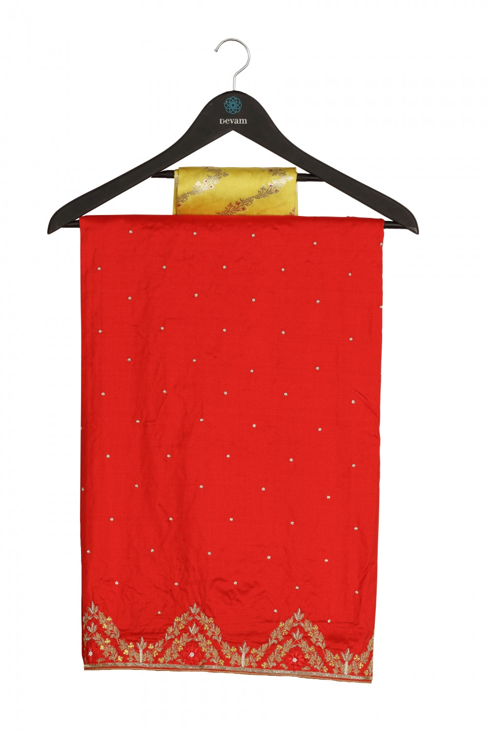 Vibrant Red Silk Hand Embroidered Saree Devam