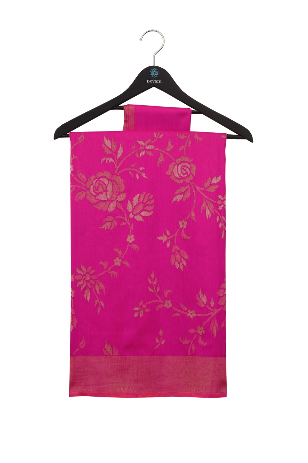 Vivid Purplish Pink Floral Katan Silk Real Jari Banarasi Devam