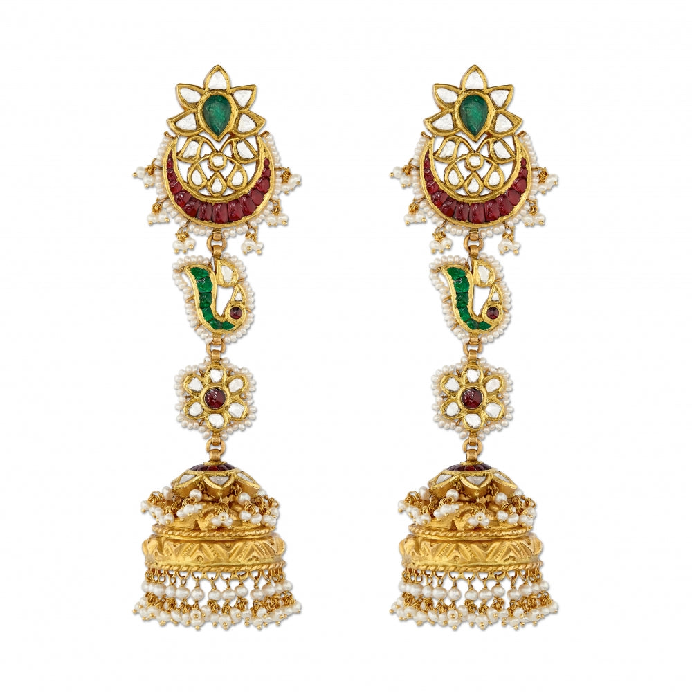 Ruby Crescent Floral Jhumka Earrings Devam
