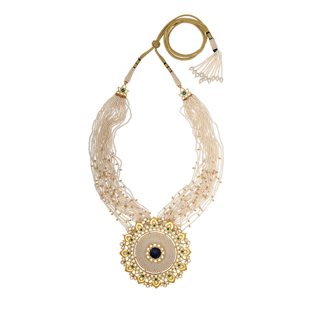 Bed of Pearls Carved Sapphire Necklace Set Devam