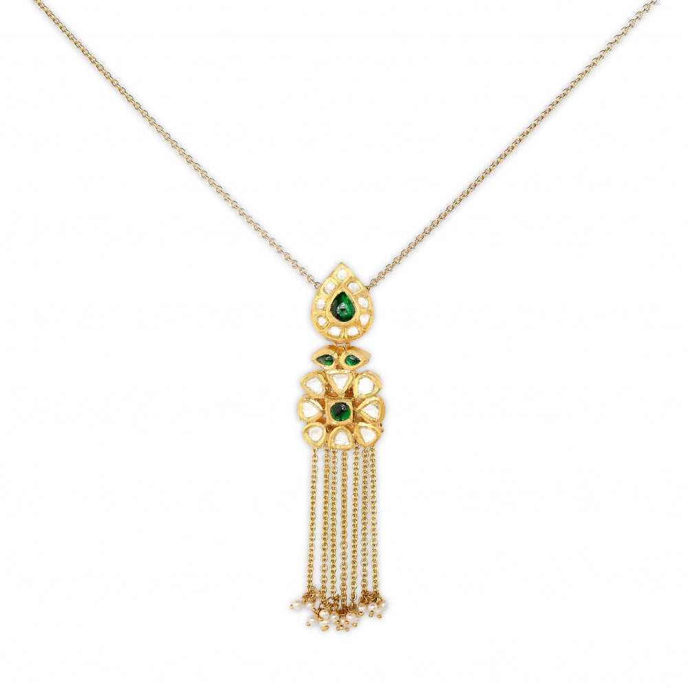 Floral Temple Emerald Necklace Set Devam