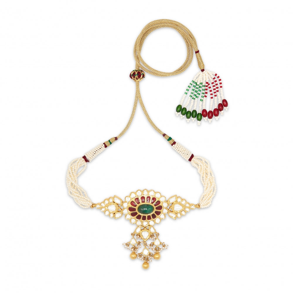 22k Yellow Gold Emerald Fire Flower Necklace Set Devam