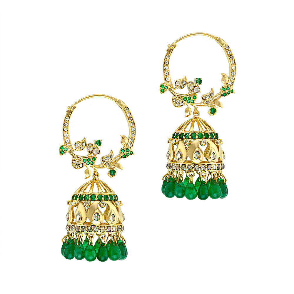 Leaf Motif Emerald Jhumka Devam