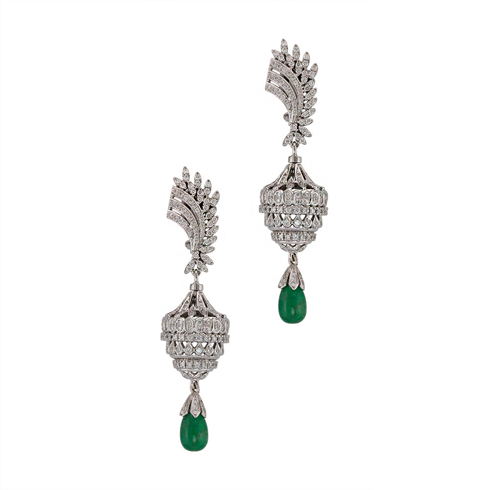 Emerald Drop Jhumkas / Chandelier Earrings Devam