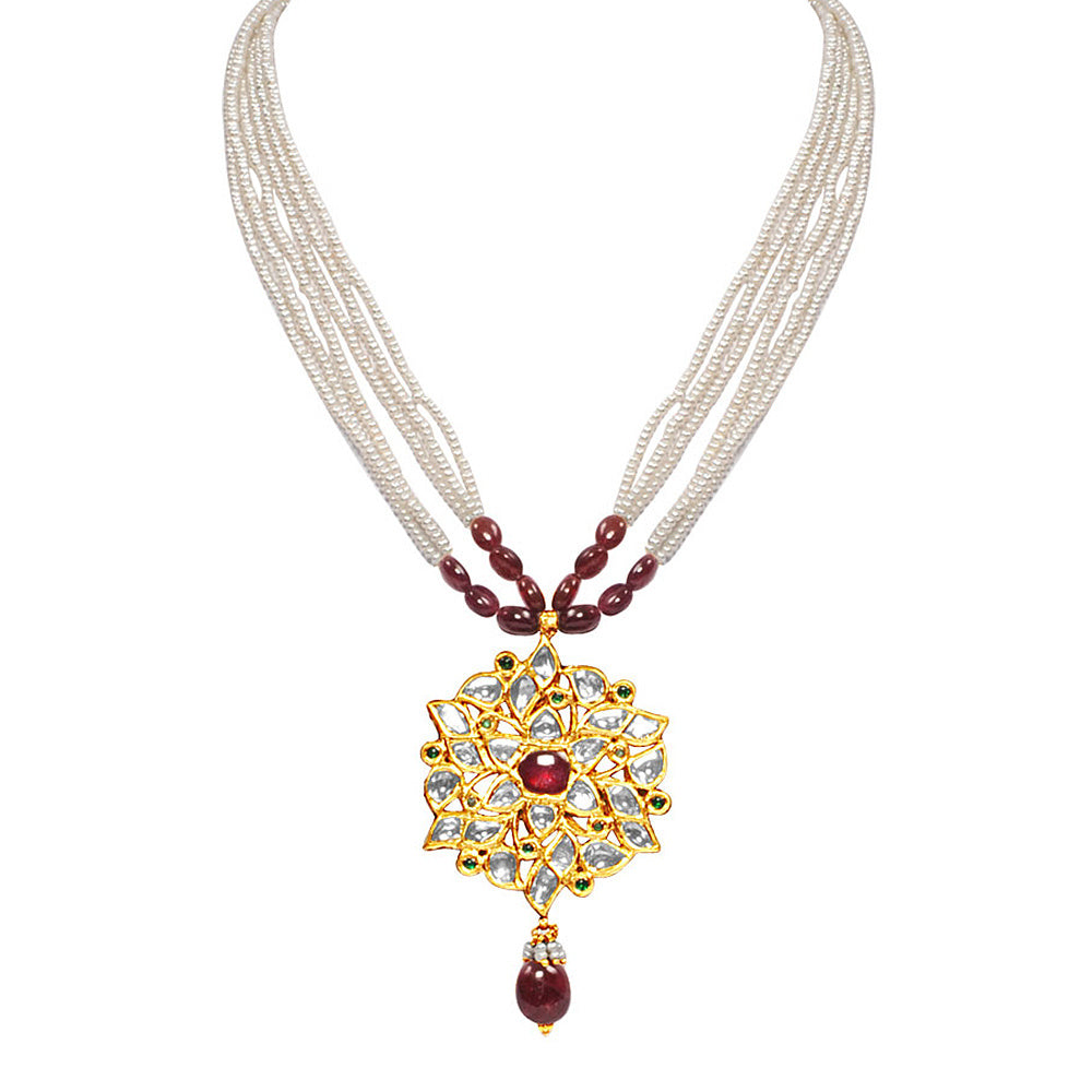Kundan & Ruby Sunburst Necklace Set Devam