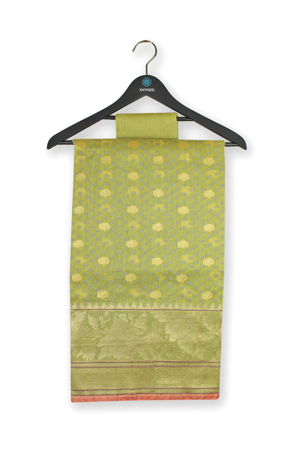 Vivid Golden Yellow Handloom Kora Silk Banarasi Saree Devam
