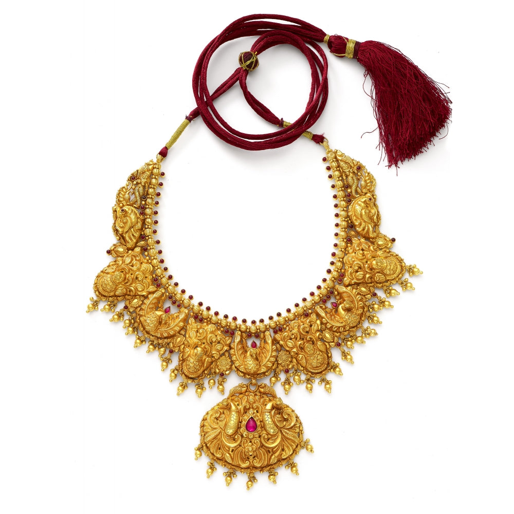 22k Golden Peacock Temple Necklace Set Devam