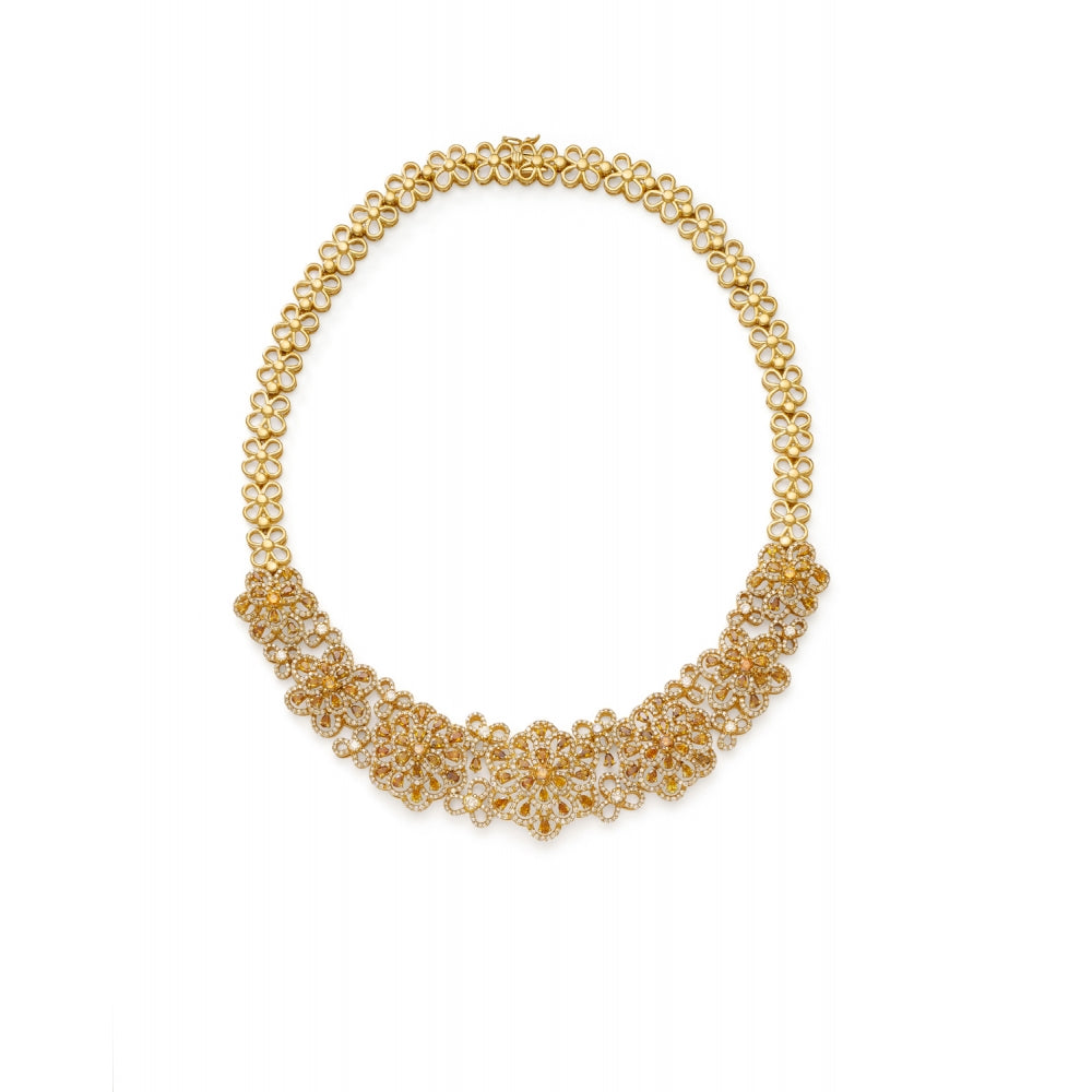18k Golden Fancy Color Diamond Floral Necklace Devam