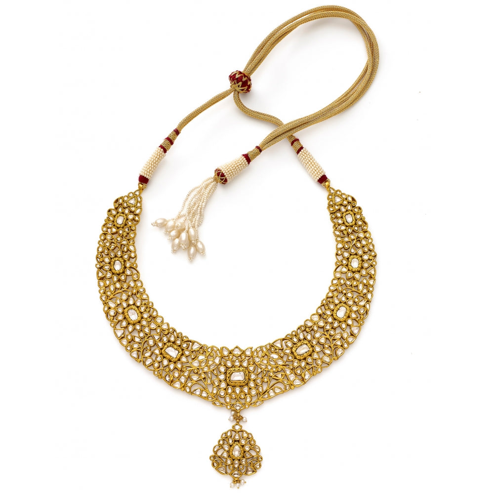 22k Golden Polki Peacock Garden Necklace Set Devam