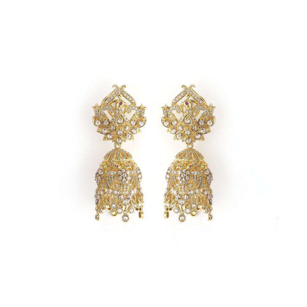 Champagne Diamond Peacock Plume Jhumki Earrings Devam