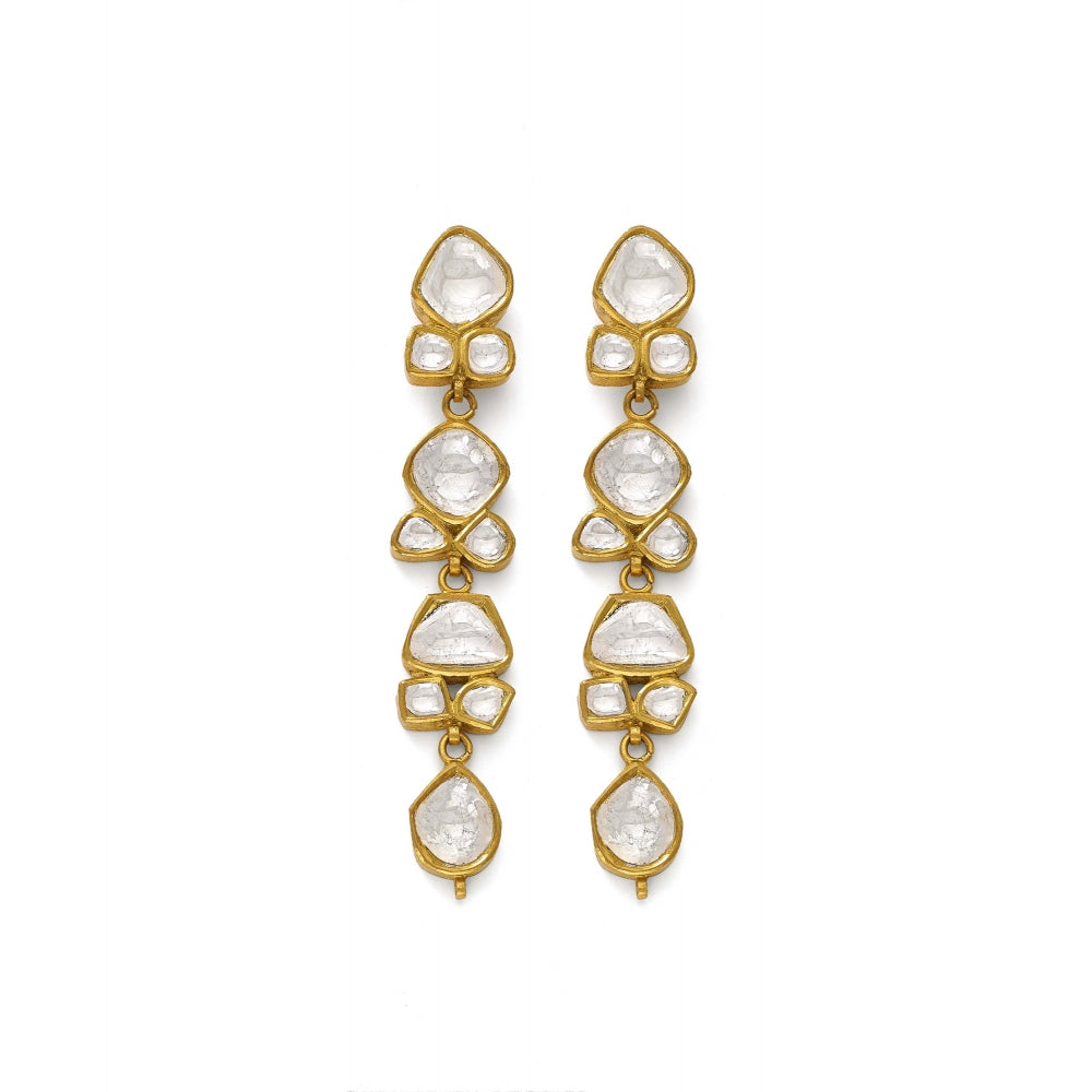 Golden Polki Floral Drop Dangle Earrings Devam