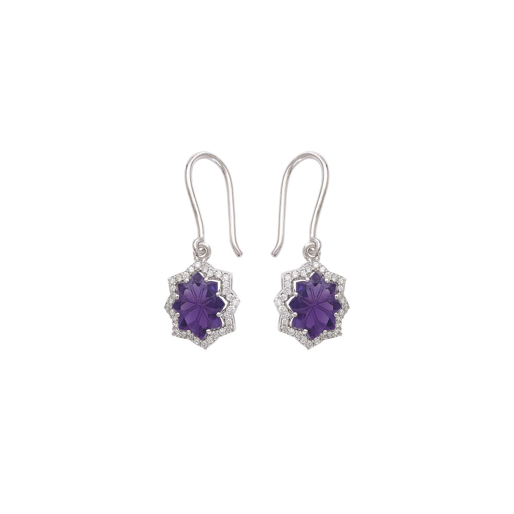 18k White Gold Hand Carved Amethyst Diamond Earrings Devam