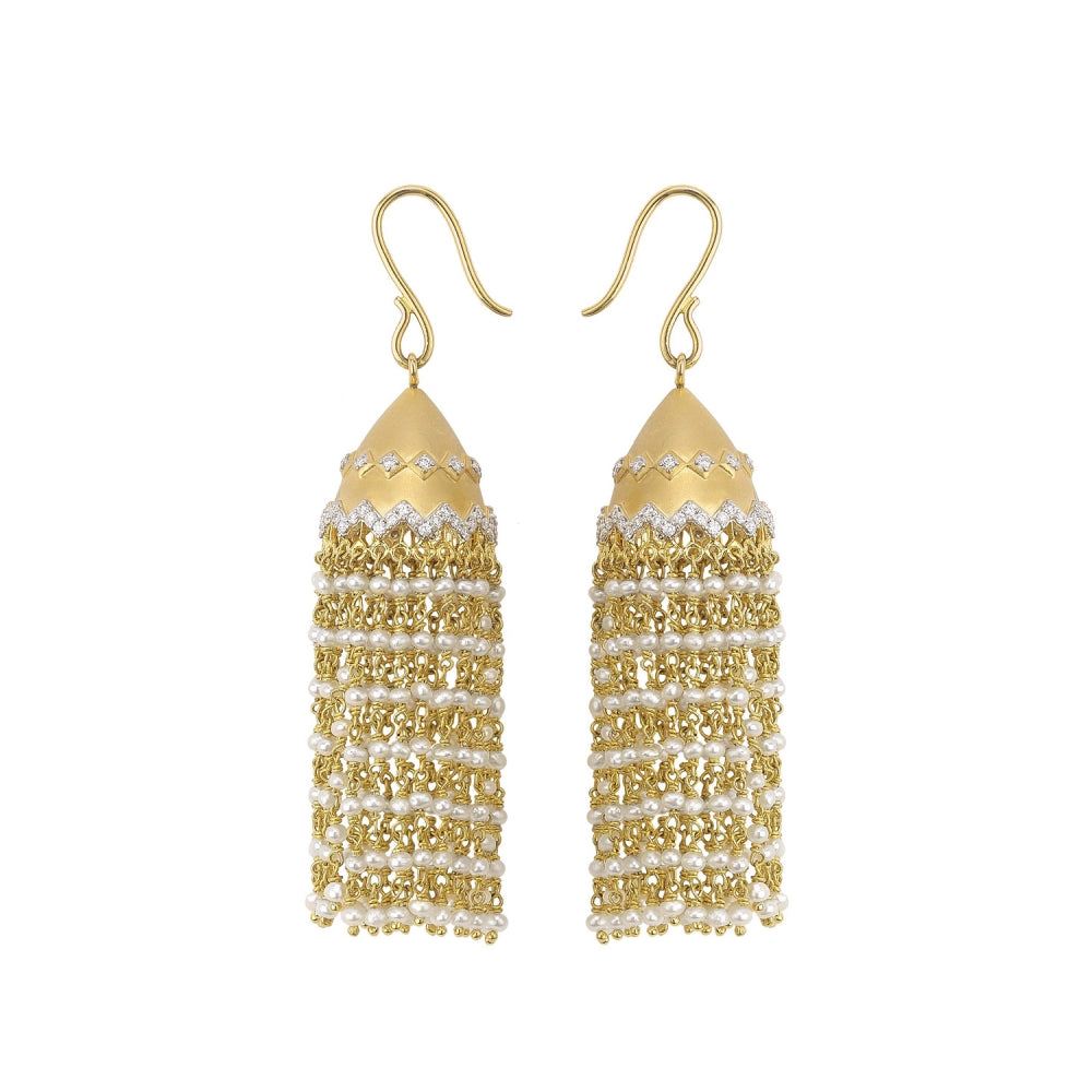 18k Golden Pearl & Diamond Jhumki Earrings Devam
