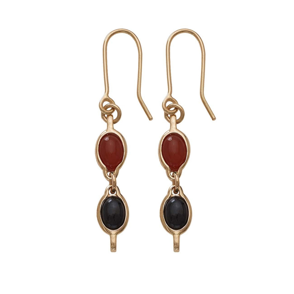 18k Gold Black Onyx & Carmallian Duet Drop Earrings Devam