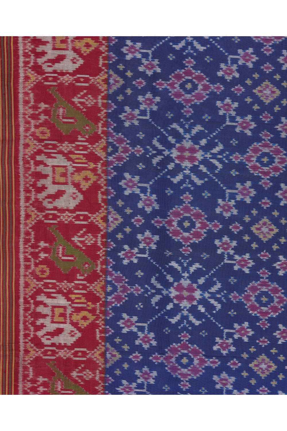 Blue & Red Silk Patola Saree Devam