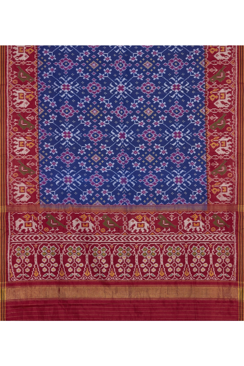 Blue & Red Silk Patola Saree Devam
