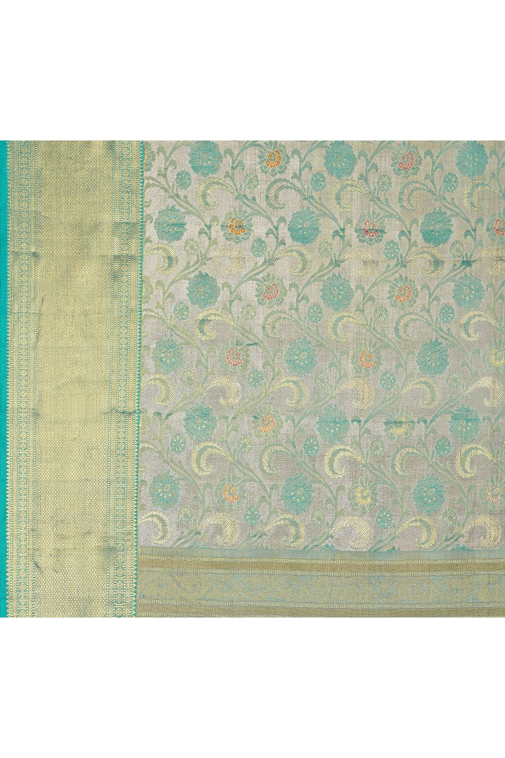 Turquoise Silk Kanjeevaram Saree Devam