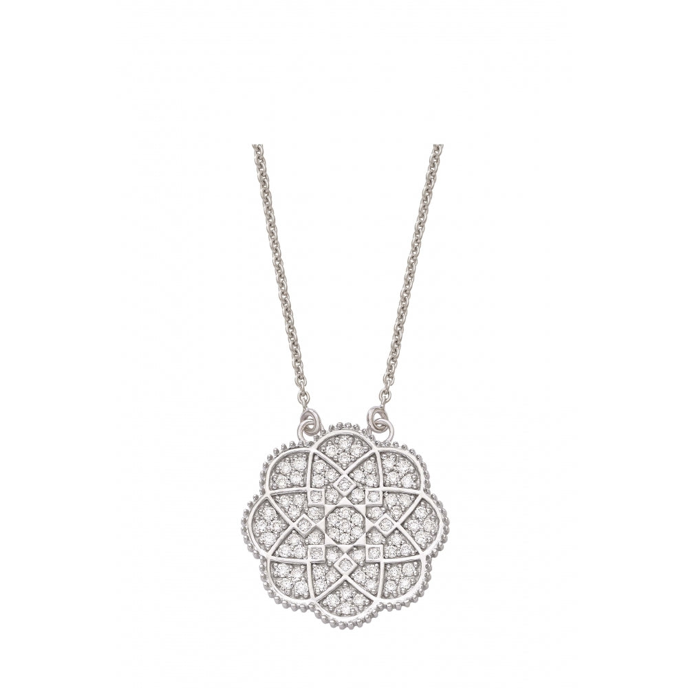 18k White Gold Devam Diamond Flower Pendant Devam
