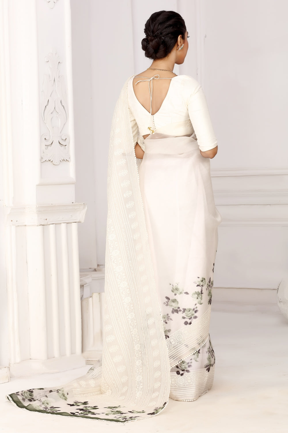 Kora Organza in White & Leaf Green Devam