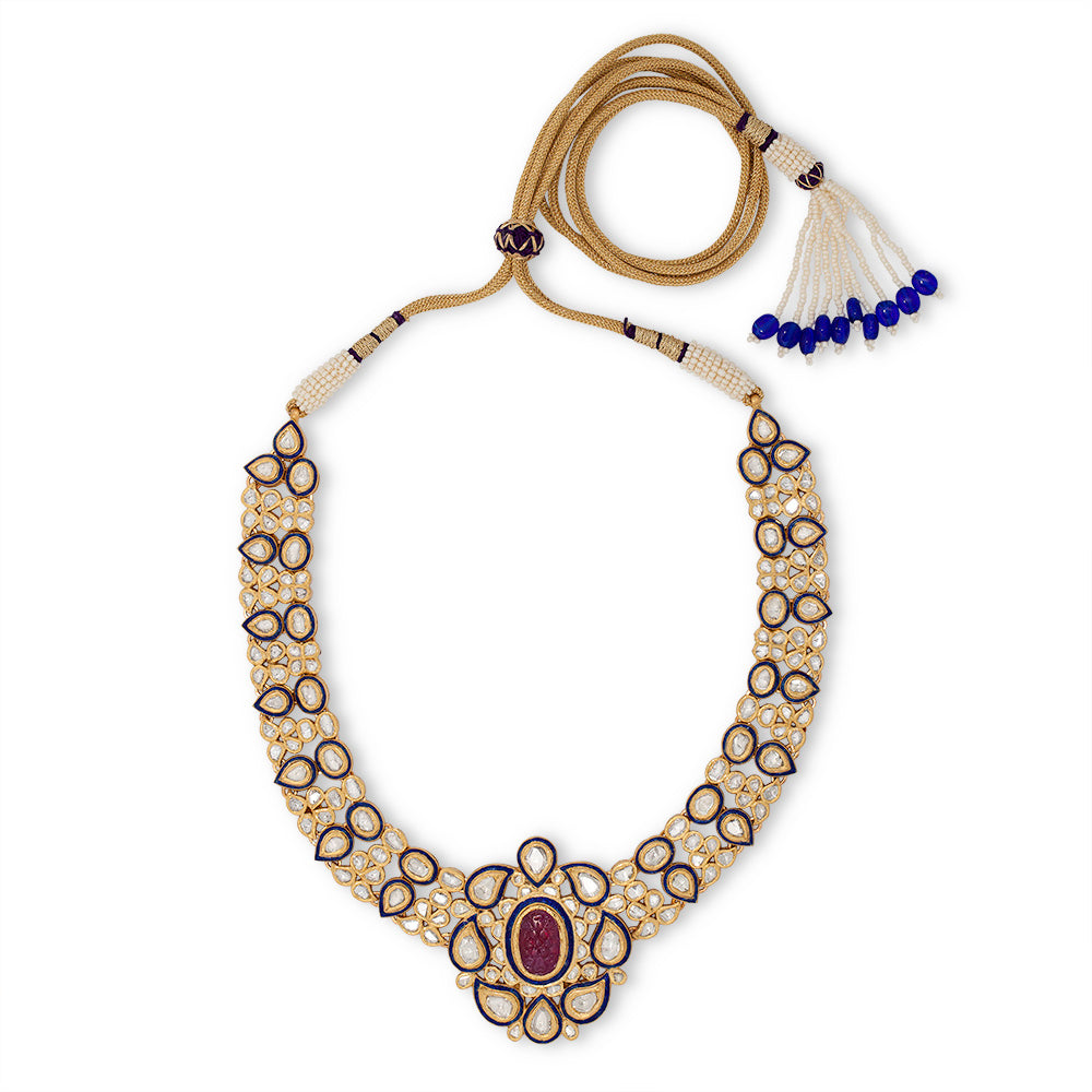 Carved Ruby Flower Necklace Devam