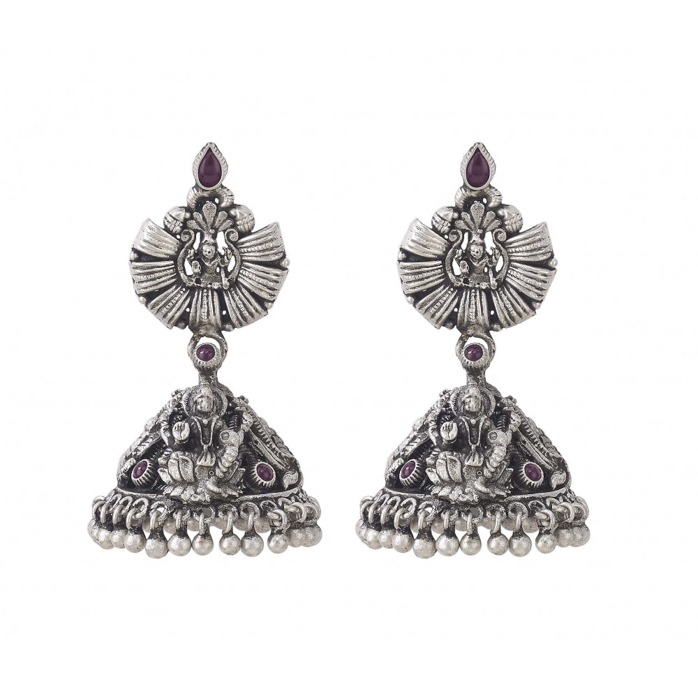 Sterling Silver Handcrafted Earrings With Purple Stones Devam