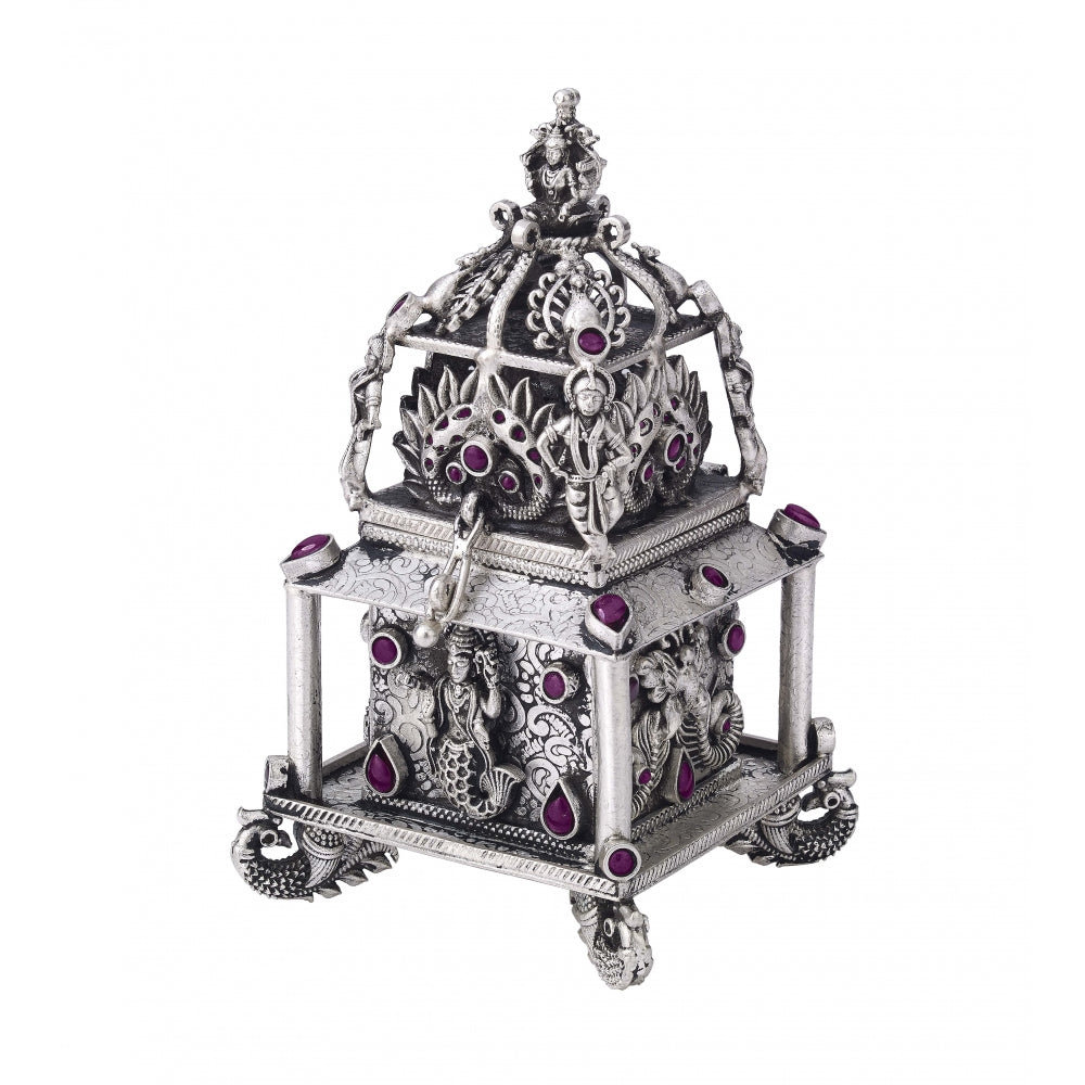 Sterling Silver Sindur Box With Purple Stones Devam