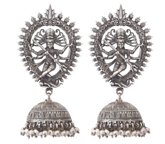 Antique Oxidized Silver Nataraja Divine Motif Jhumka Earrings