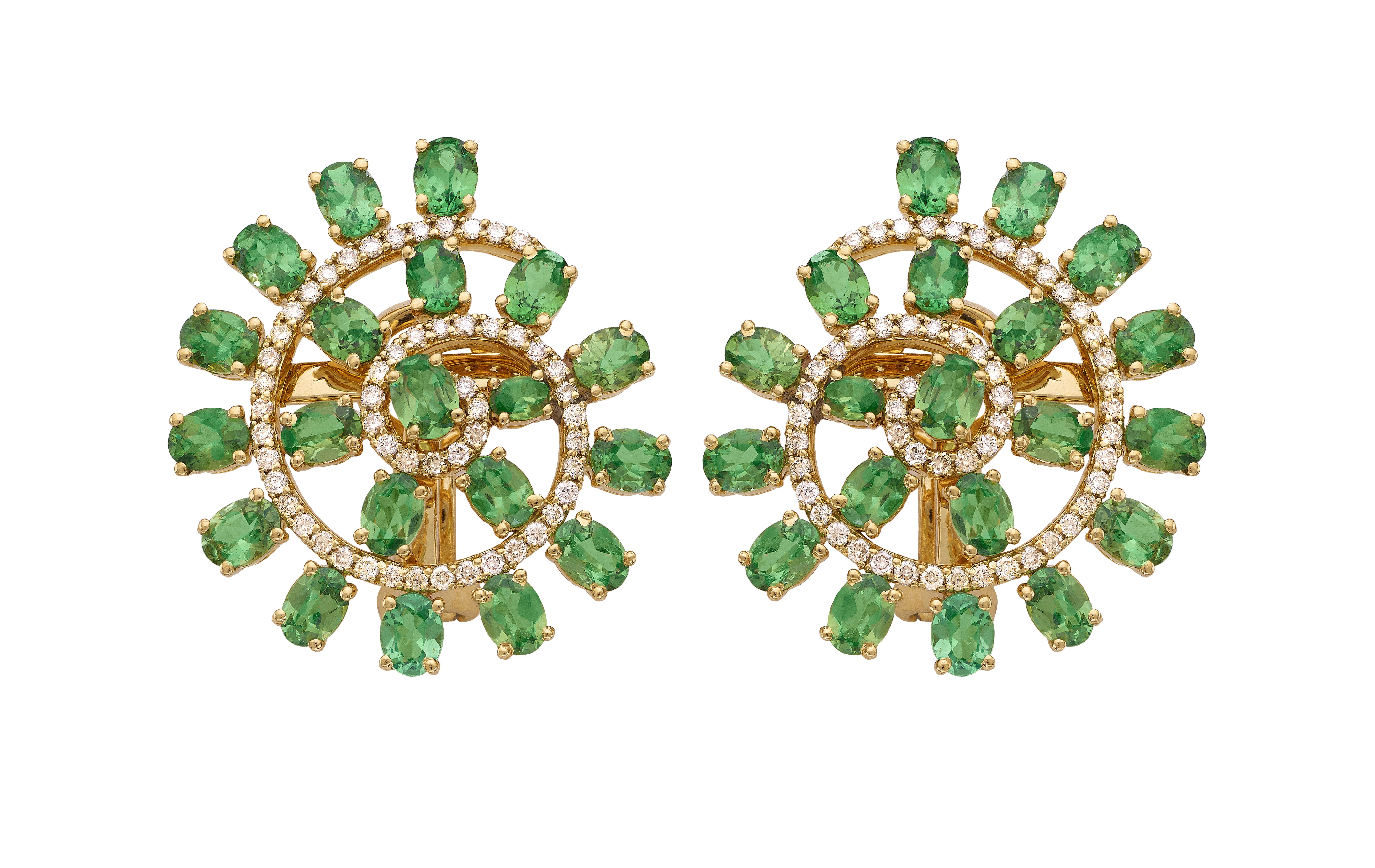 18KT Yellow Gold Tsavorite & Diamond Spiral Earrings