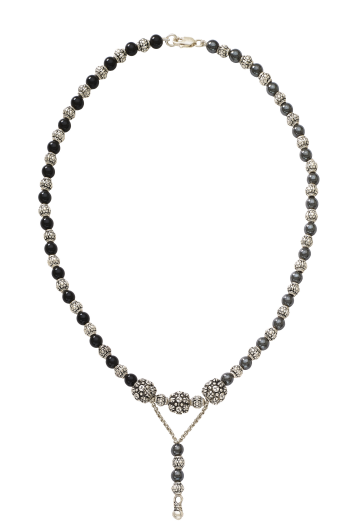 Black Beaded Floral Necklace