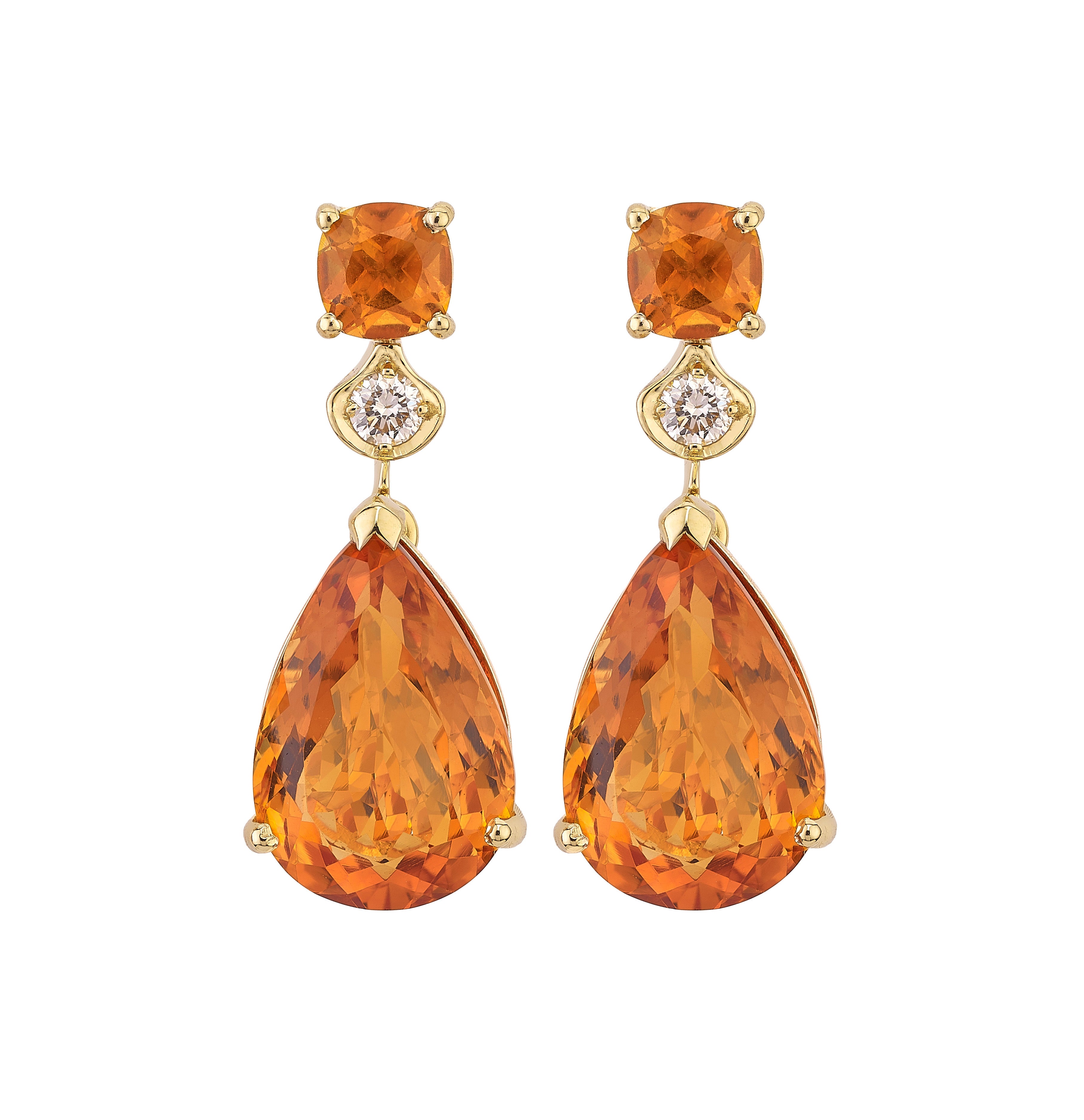 Citrine Drop Earrings with Champagne Diamonds in 18KT Yellow Gold