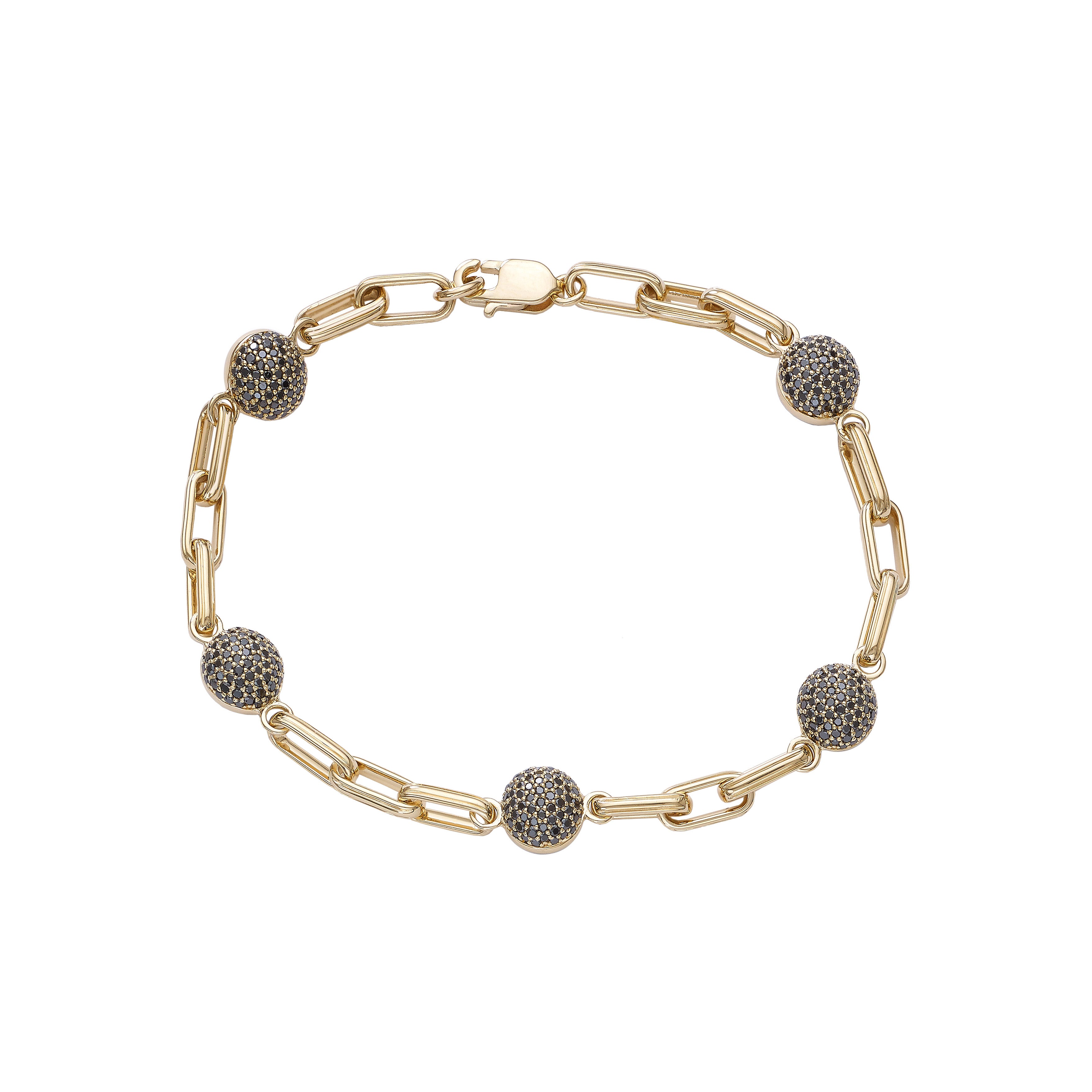 18KT Yellow Gold Bracelet with Black Diamonds & Onyx