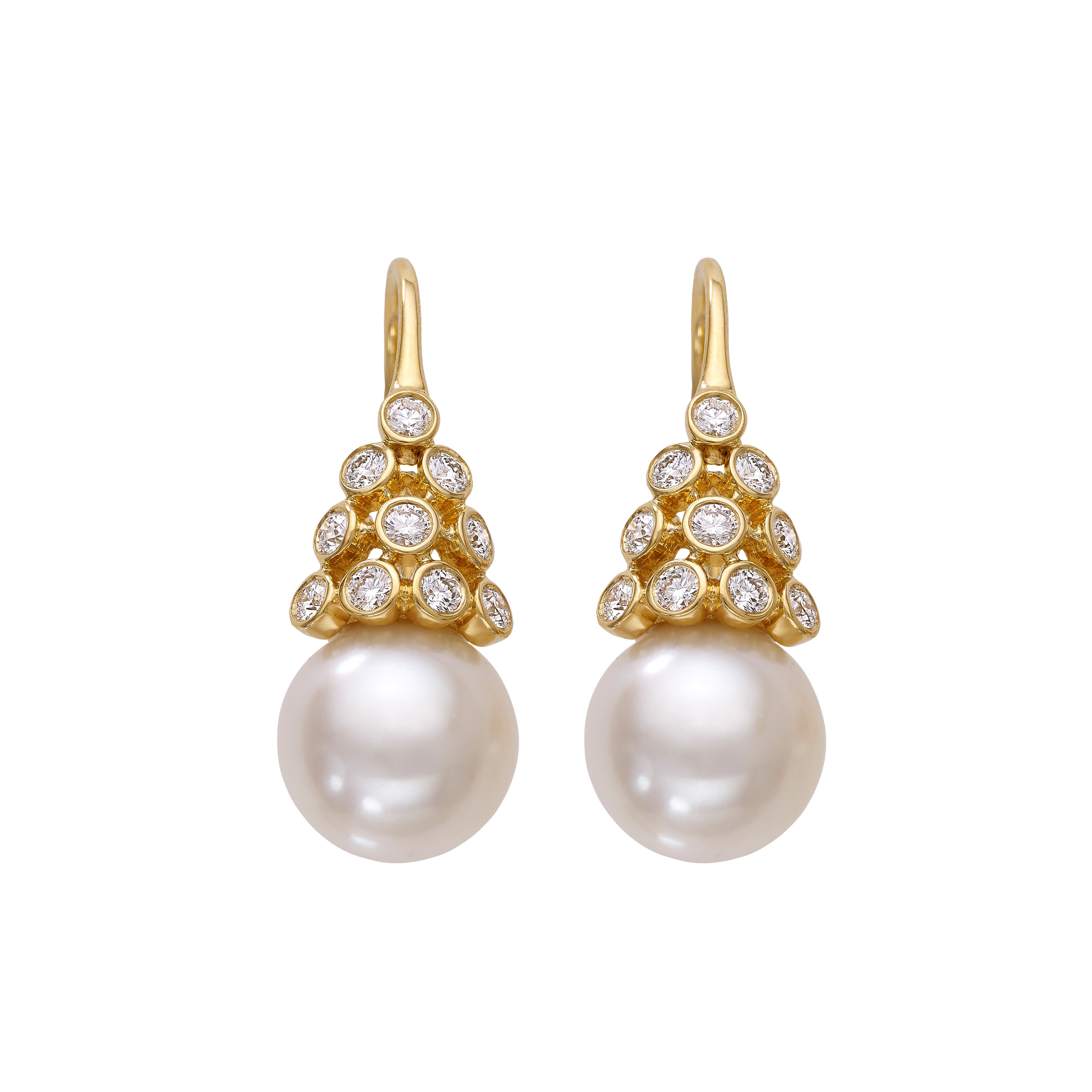 Diamond-Pearl Cluster Earrings