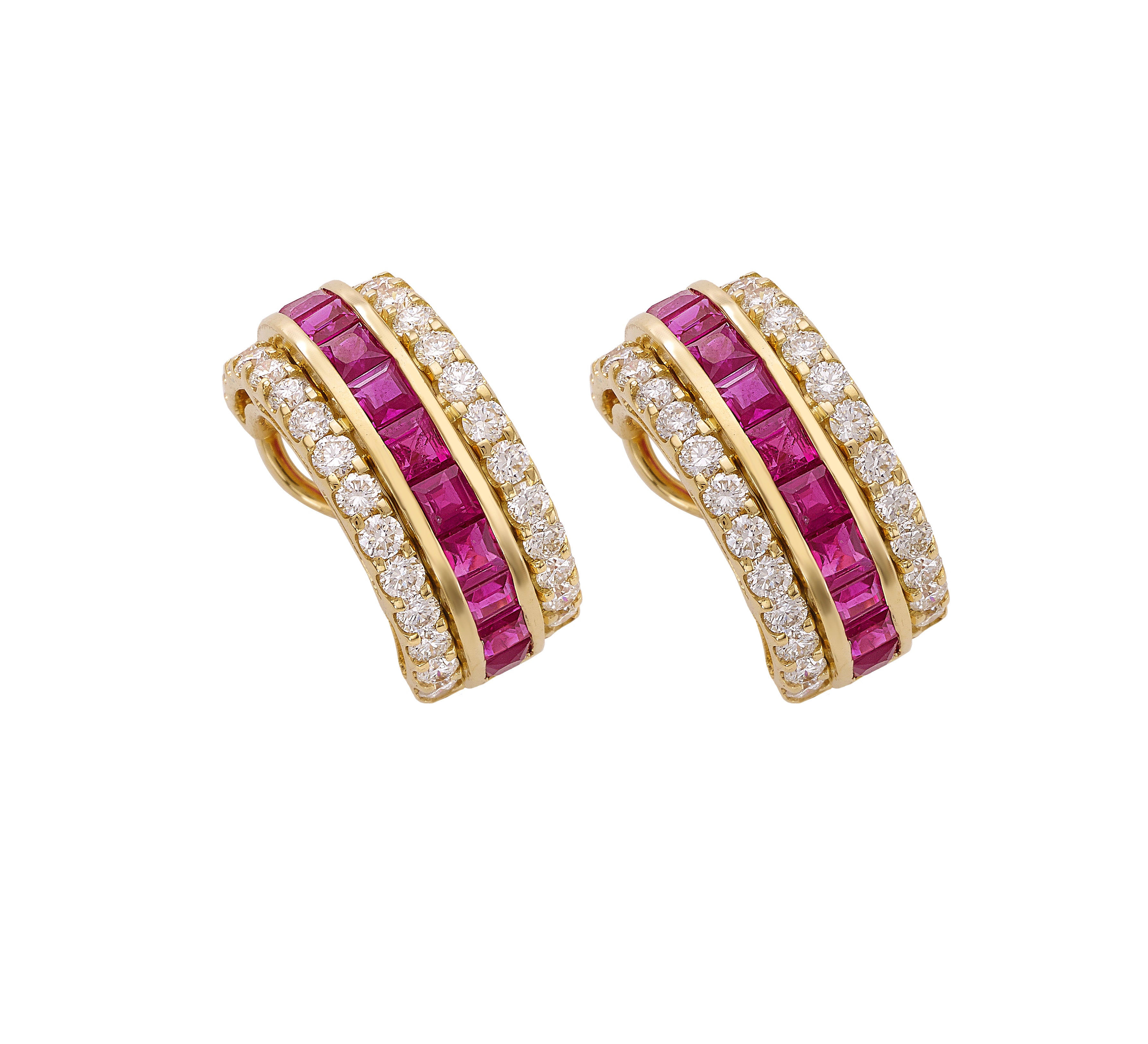 Princess Cut Ruby and Diamond Earrings