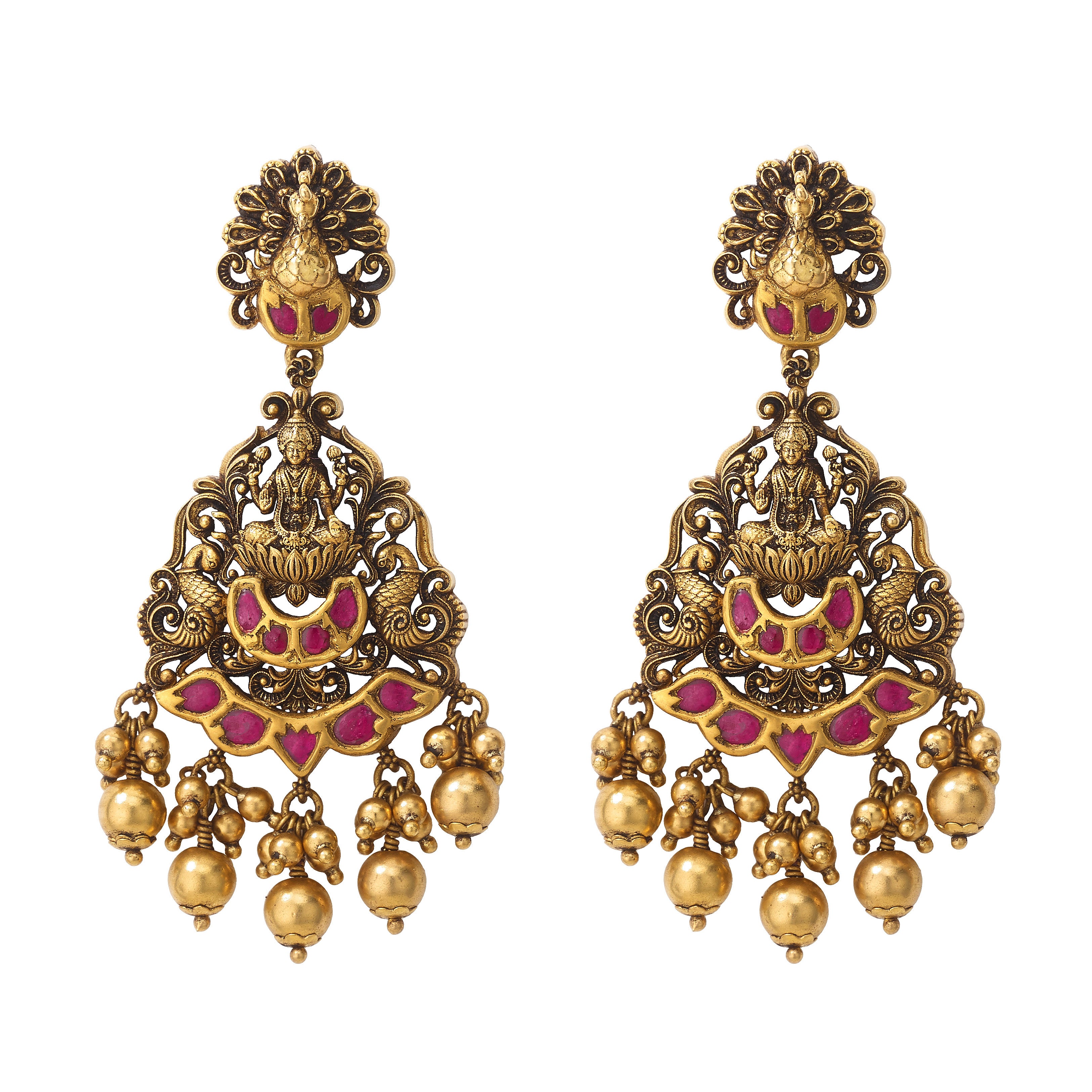 22k Gold Laxmiji Dangle Earrings with Rubies