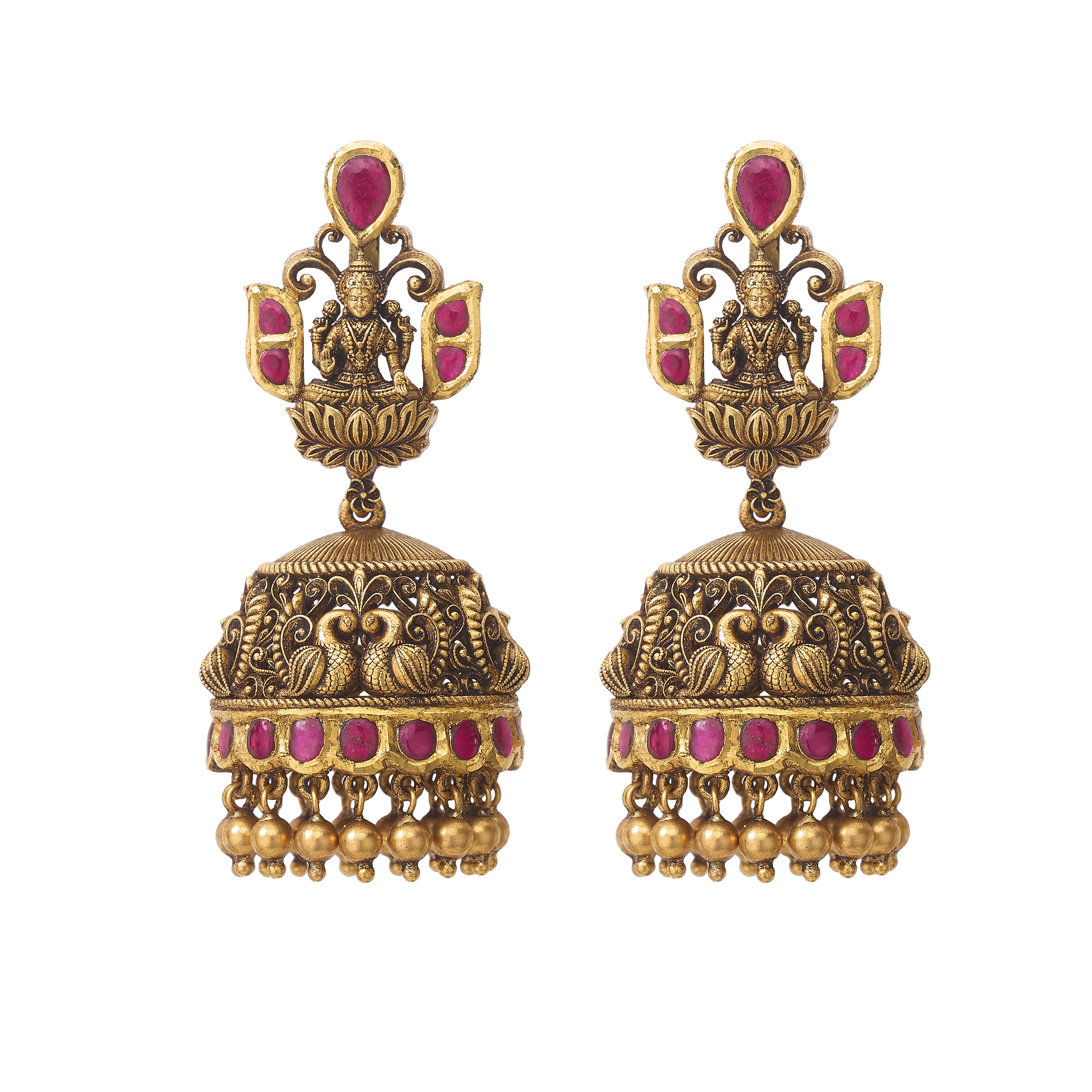 22k Gold Laxmiji Jhumka Earrings with Rubies