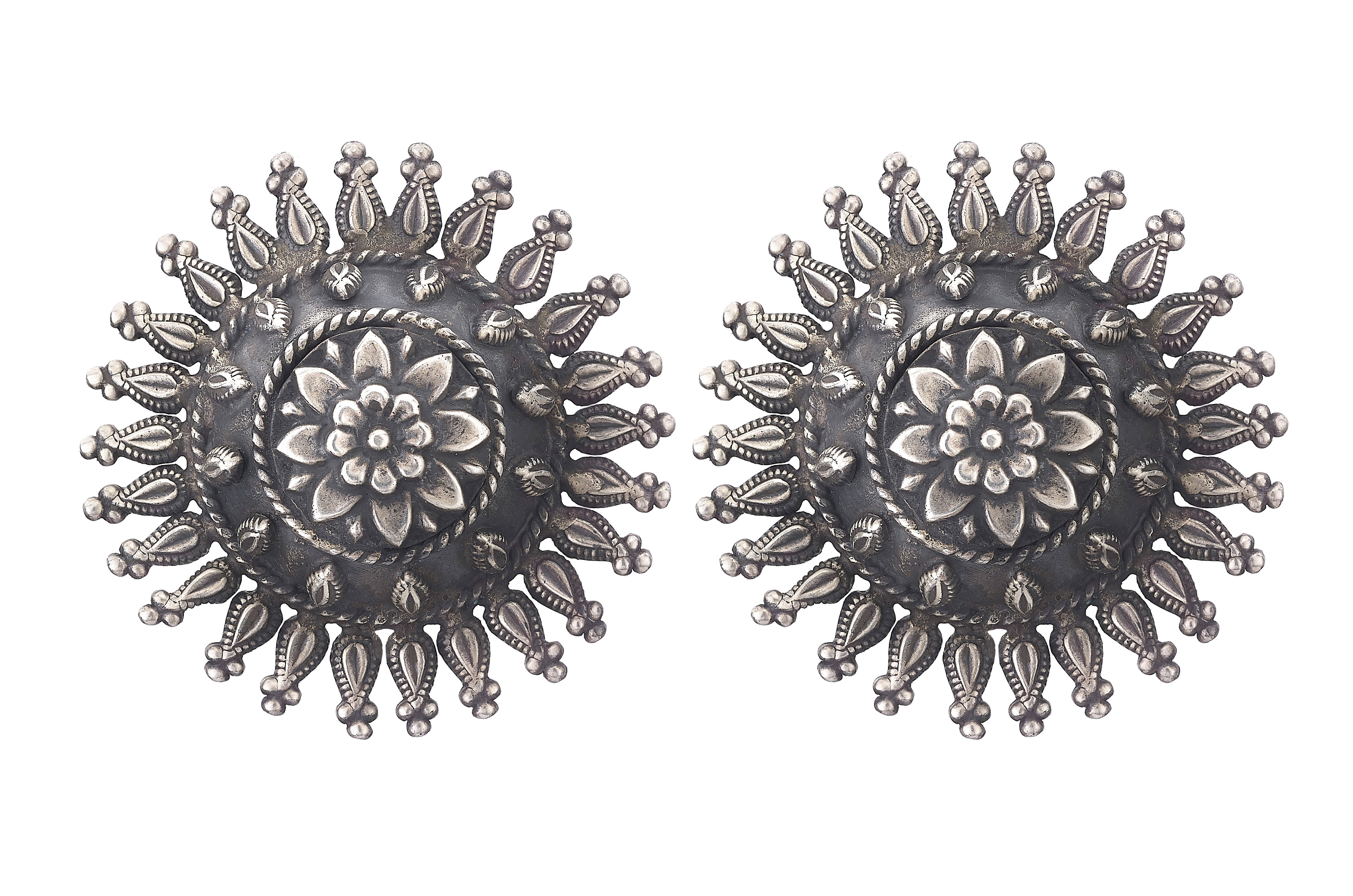 Antique Oxidized Silver Floral Mandala Stud Earrings