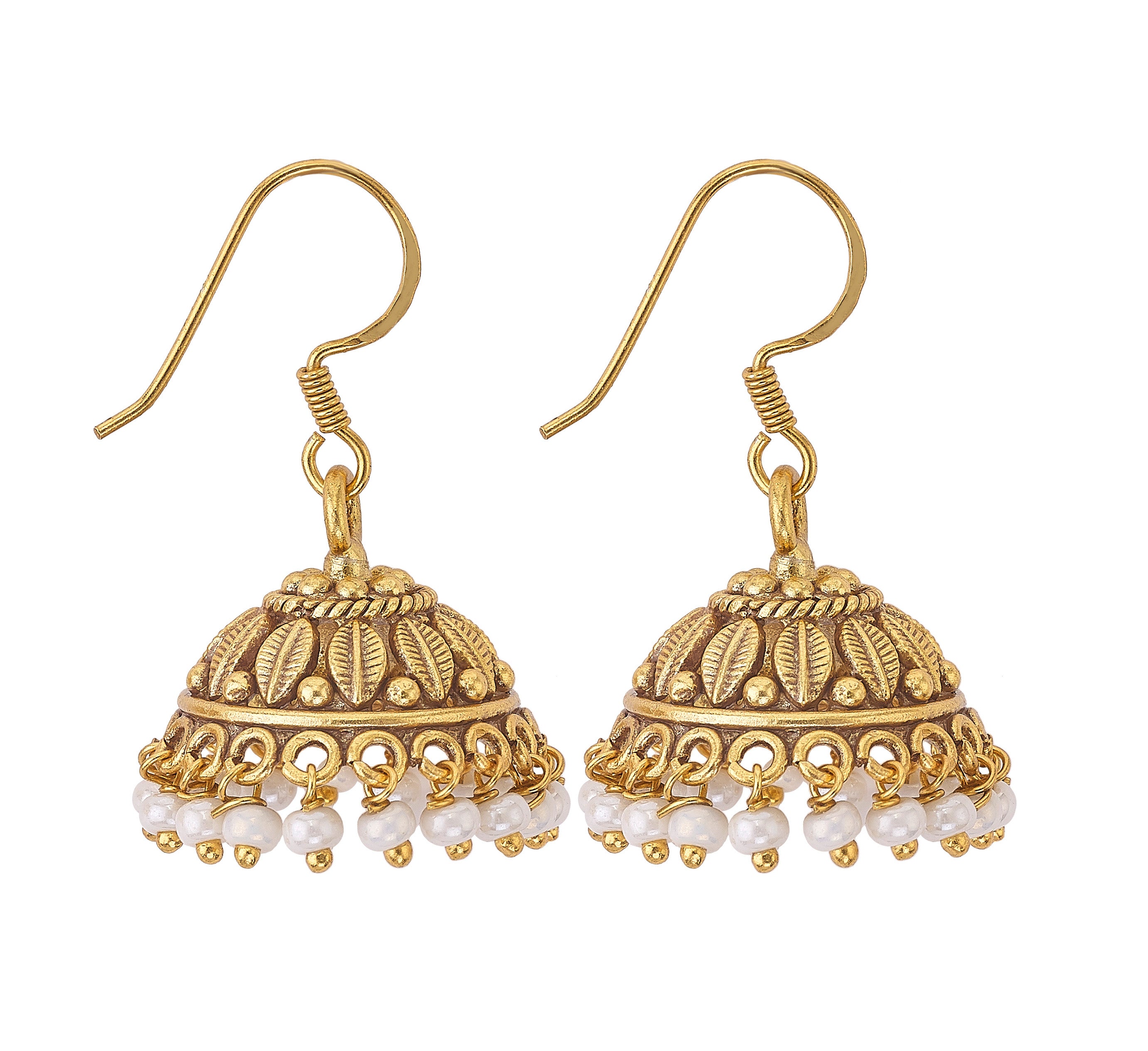 Silver Antique Gold Toned Traditional Jhumka Earrings with Pearl Droplets
