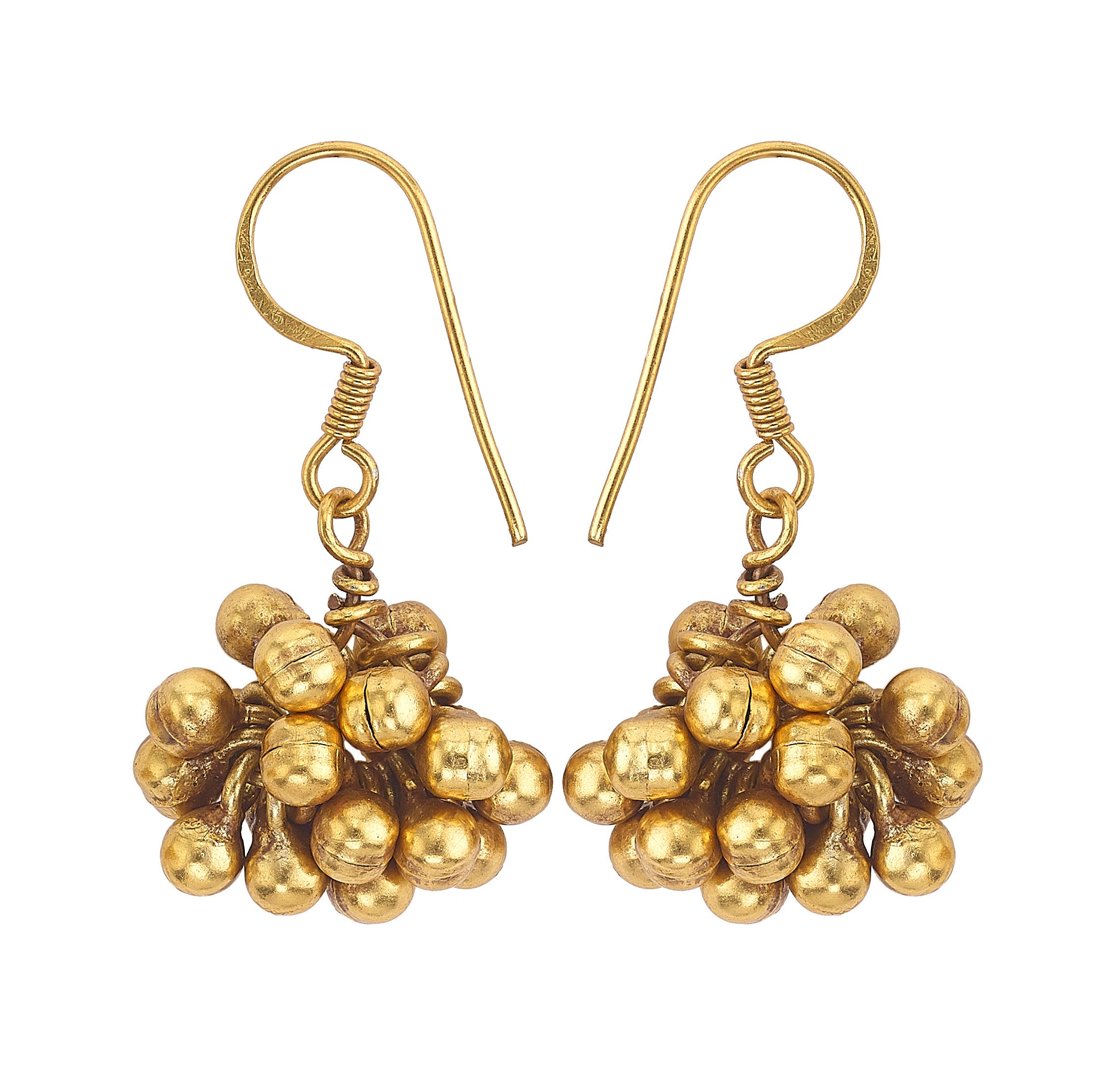 Silver Antique Gold Toned Ghungroo Cluster Drop Earrings