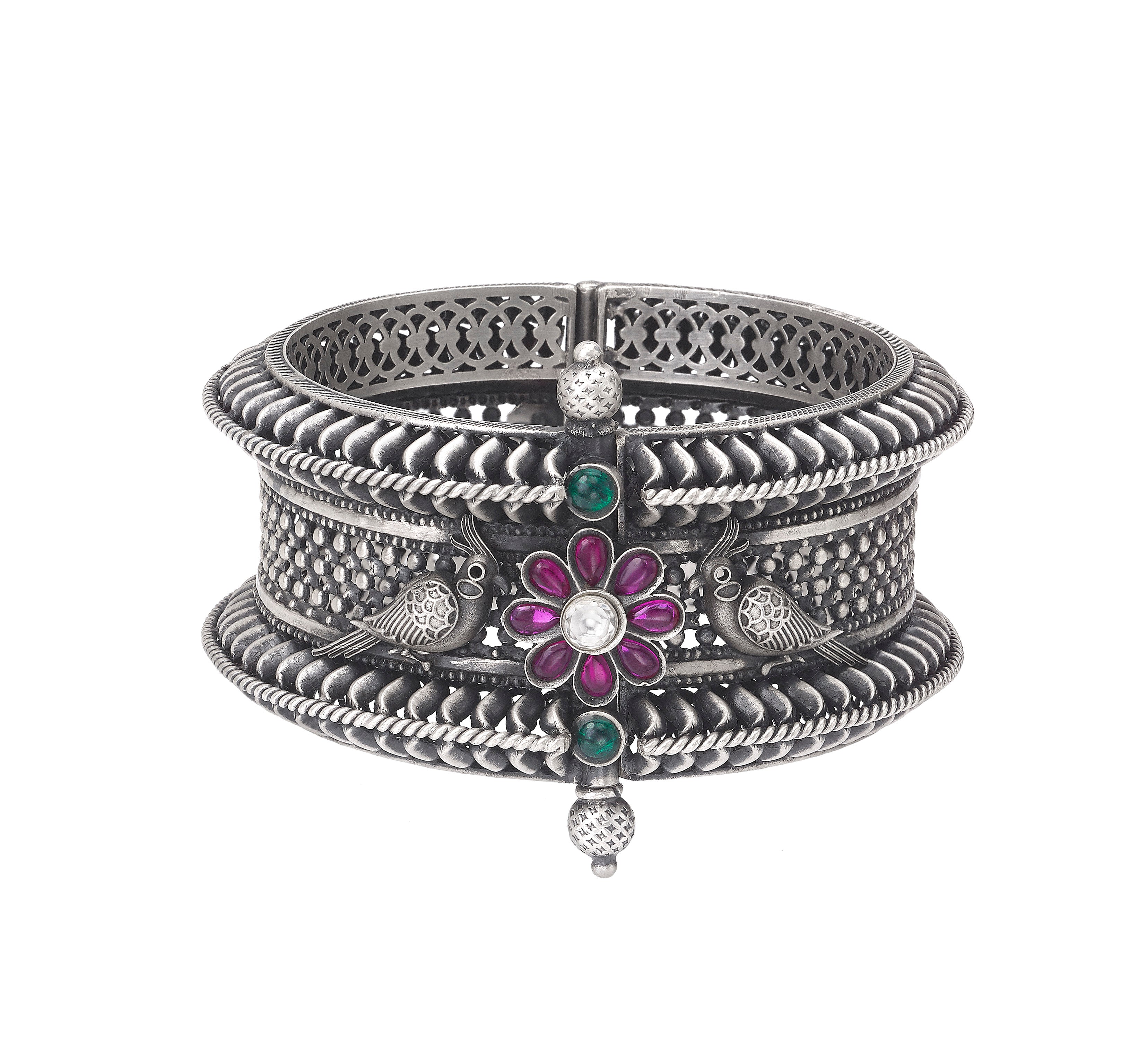Sterling Silver Bangle with Colored Stones