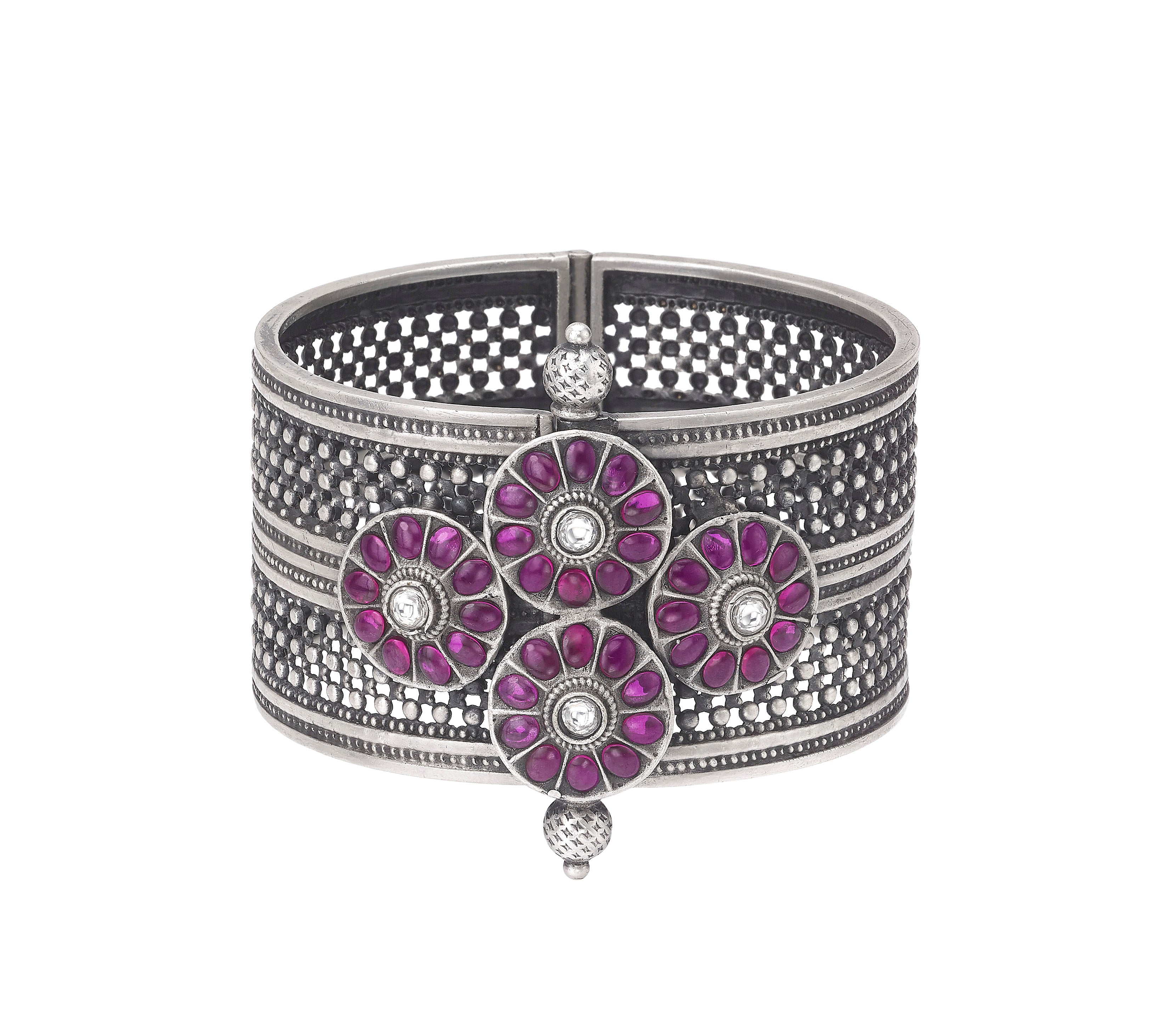 Sterling Silver Bangle with Floral Motifs
