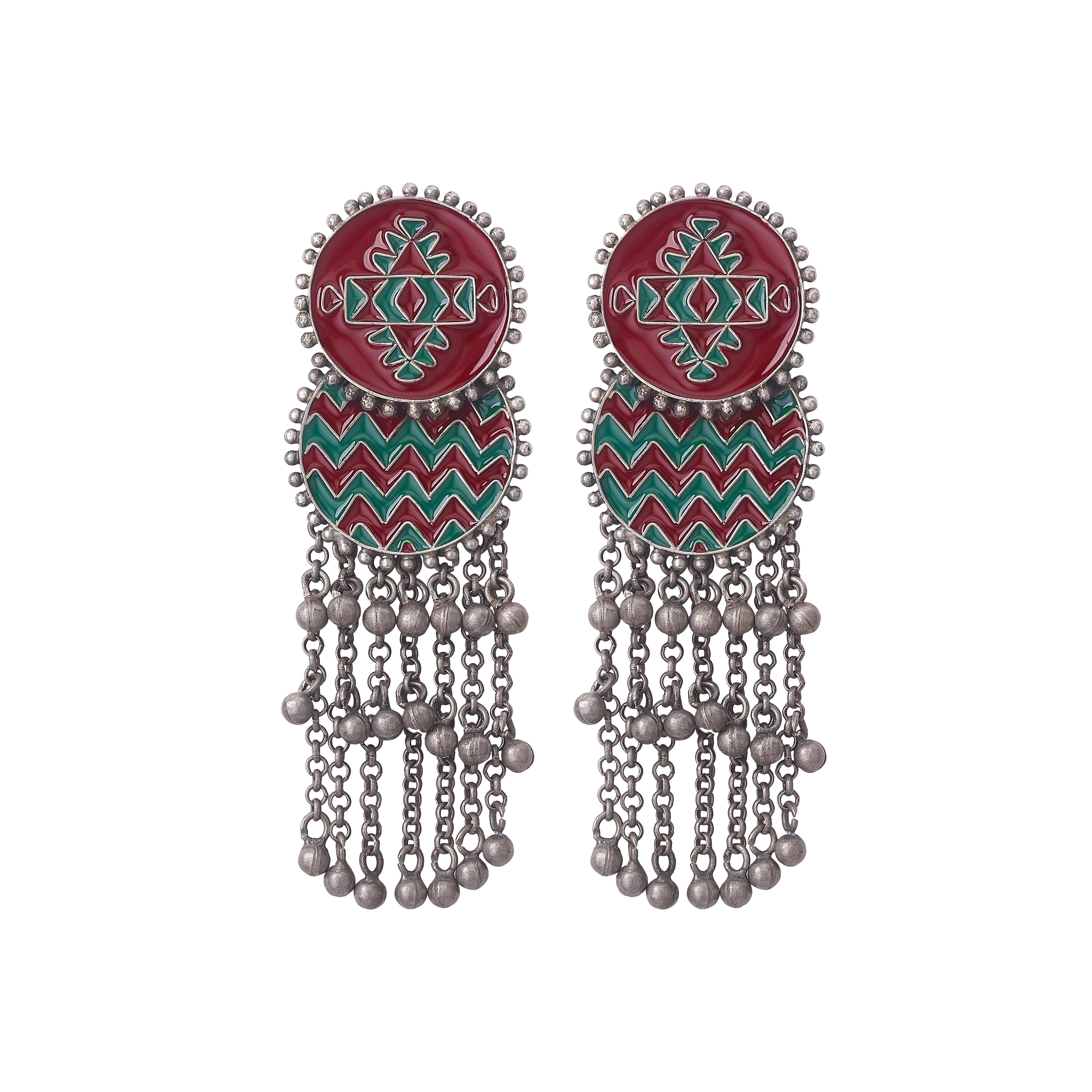 Red & Green Enamel Sterling Silver Earrings