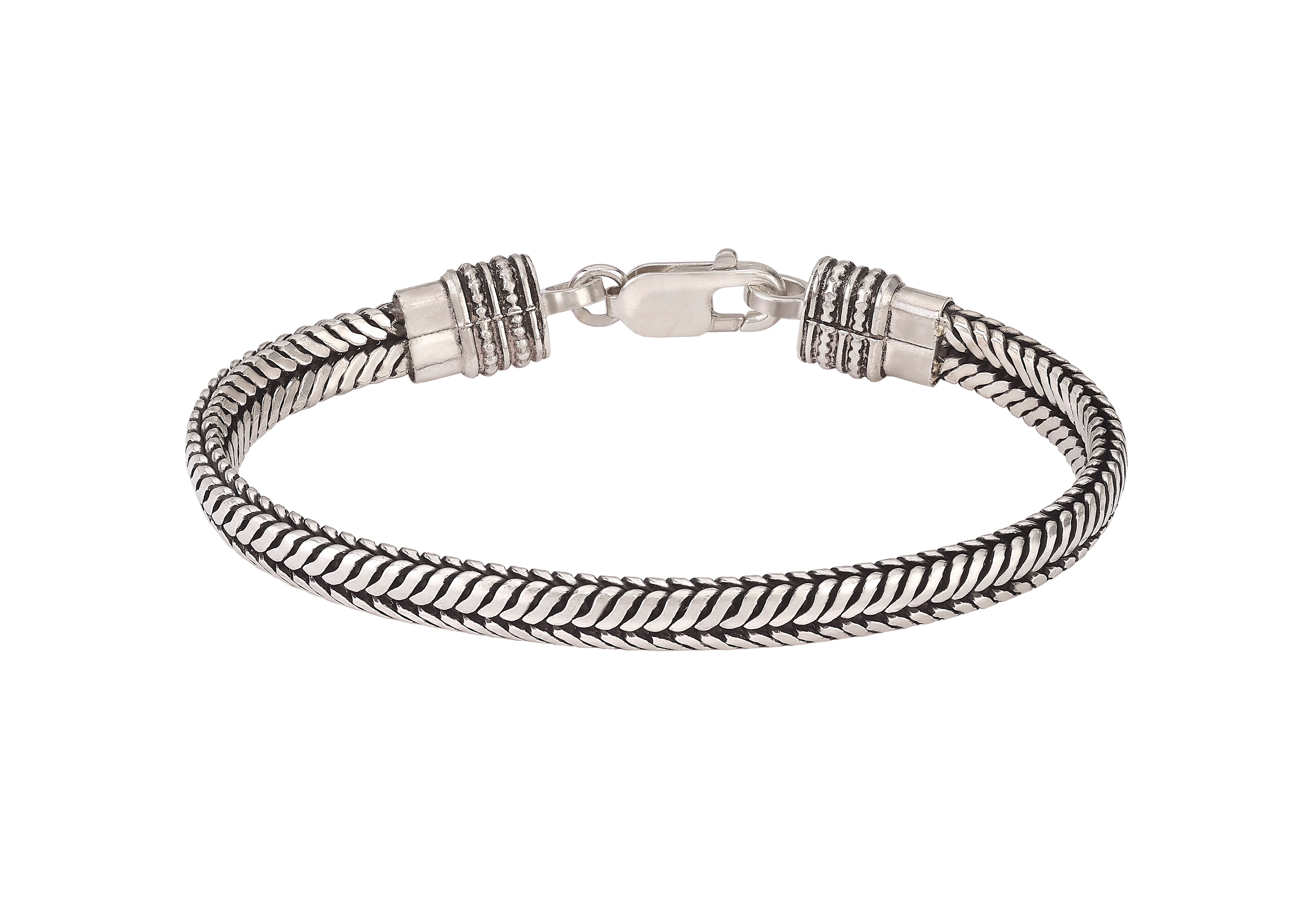 Sterling Silver Dual Texture Herringbone Men's Bracelet