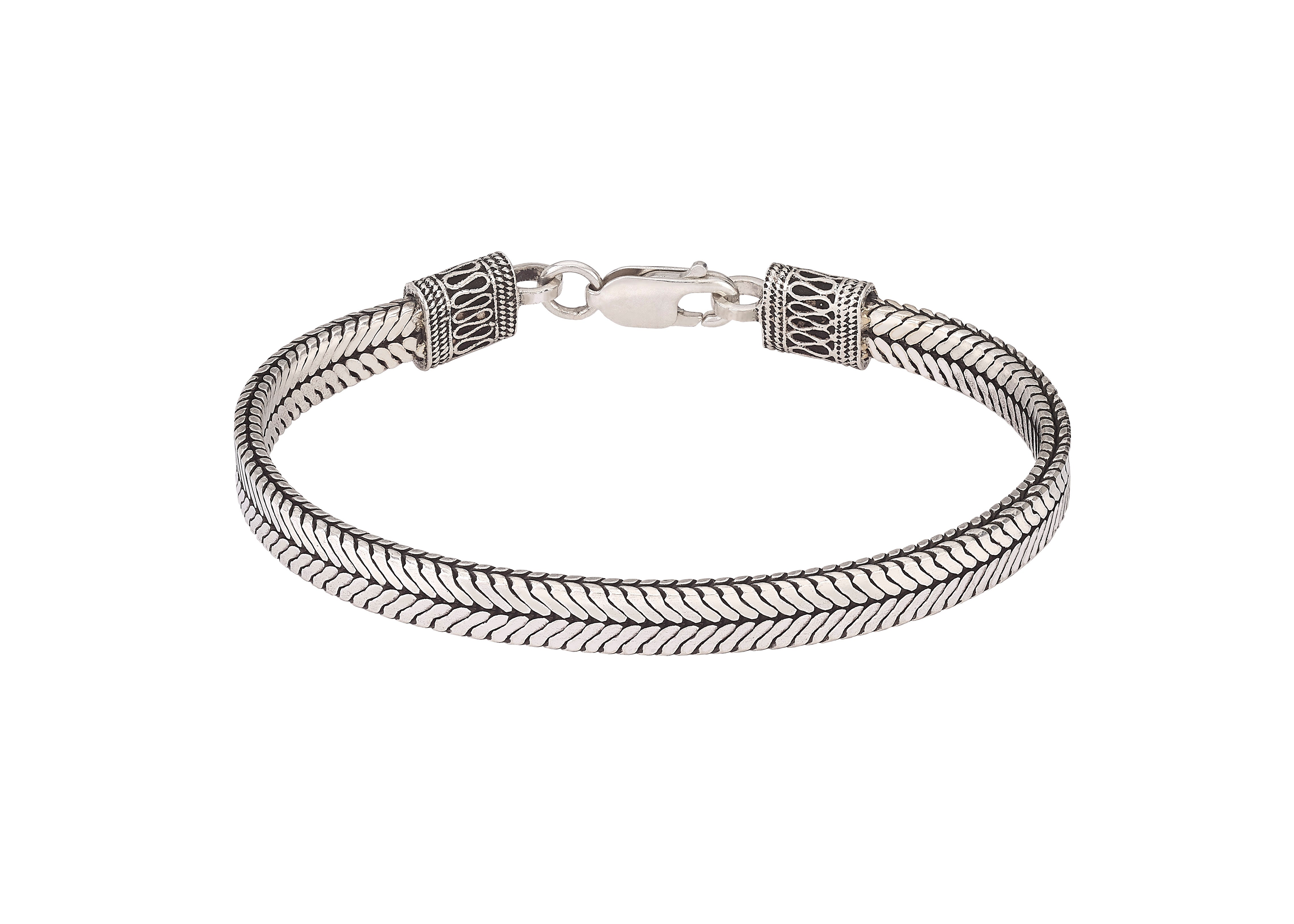 Sterling Silver Flat Woven Herringbone Men's Bracelet