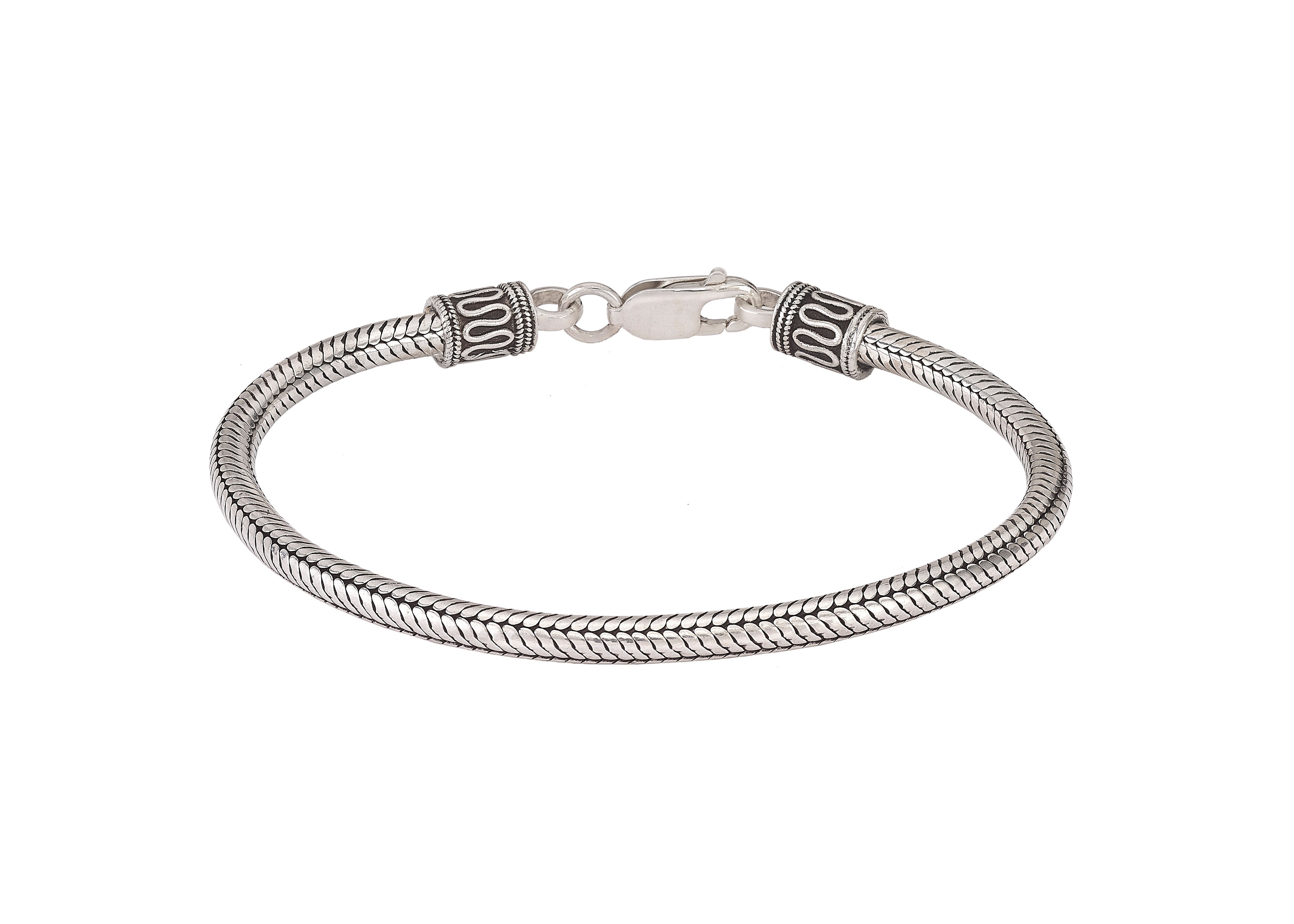 Sterling Silver Round Snake Chain Men's Bracelet