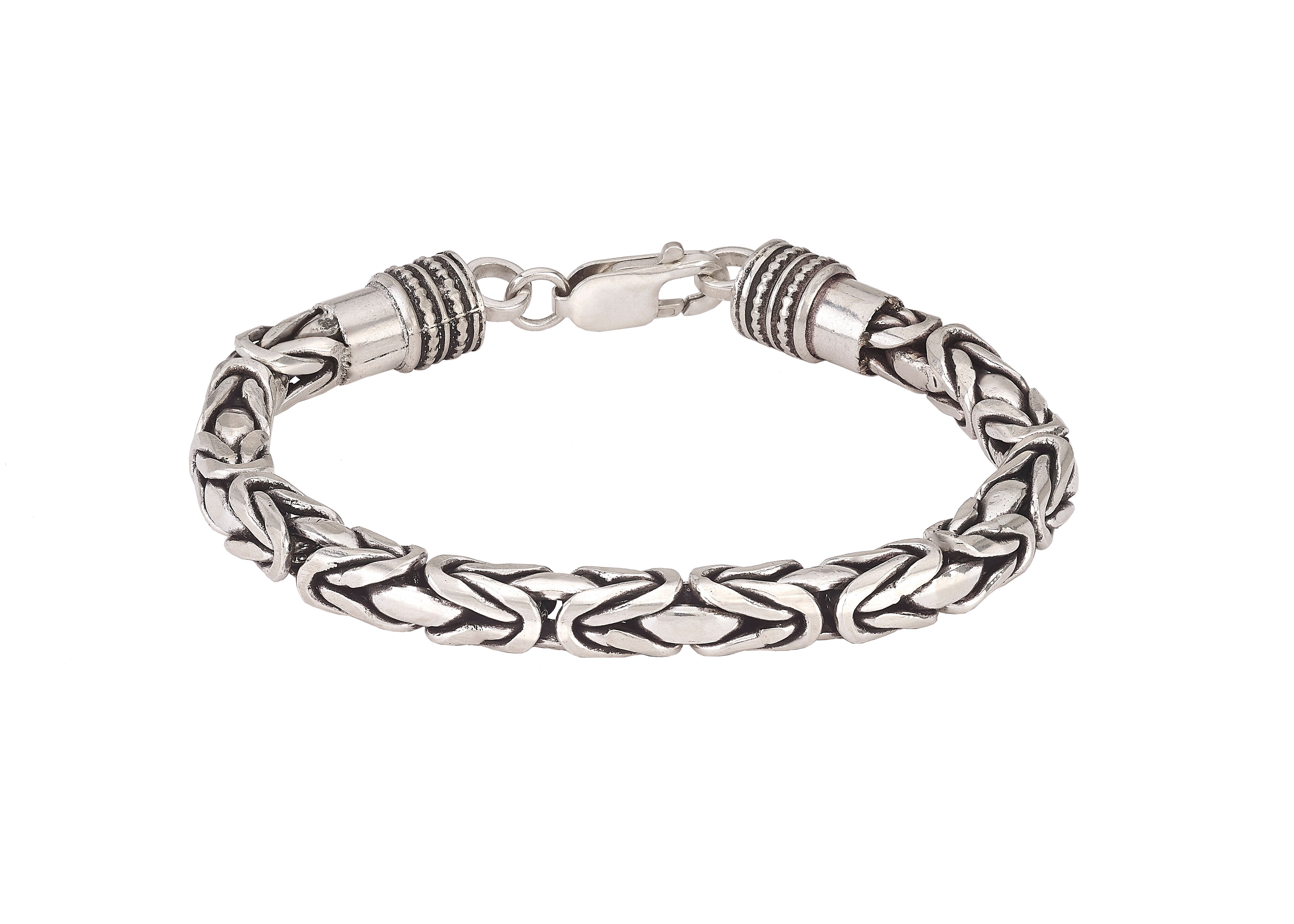 Sterling Silver Round Snake Chain Men's Bracelet