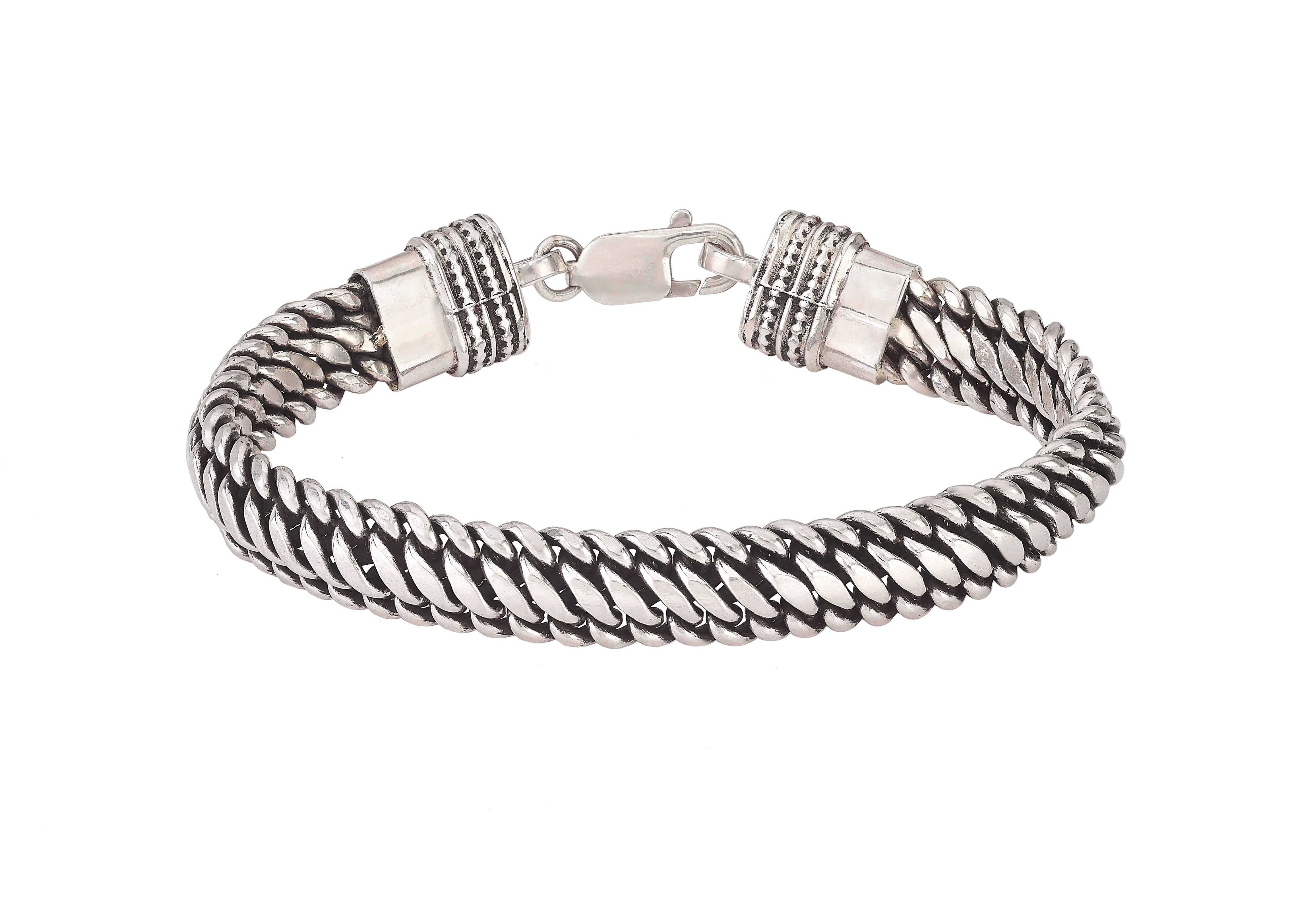Sterling Silver Round Snake Chain Men's Bracelet