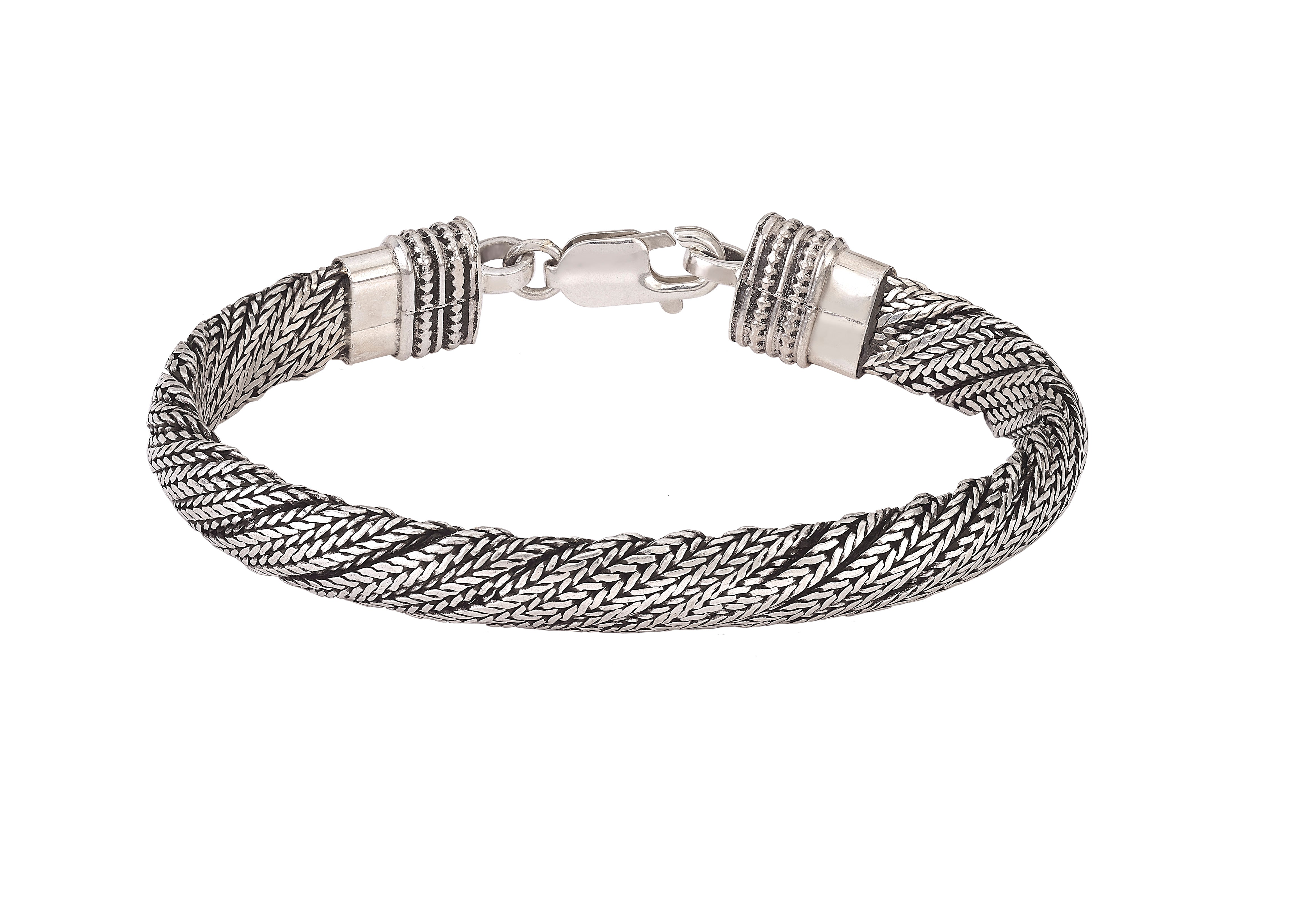 Sterling Silver Round Snake Chain Men's Bracelet