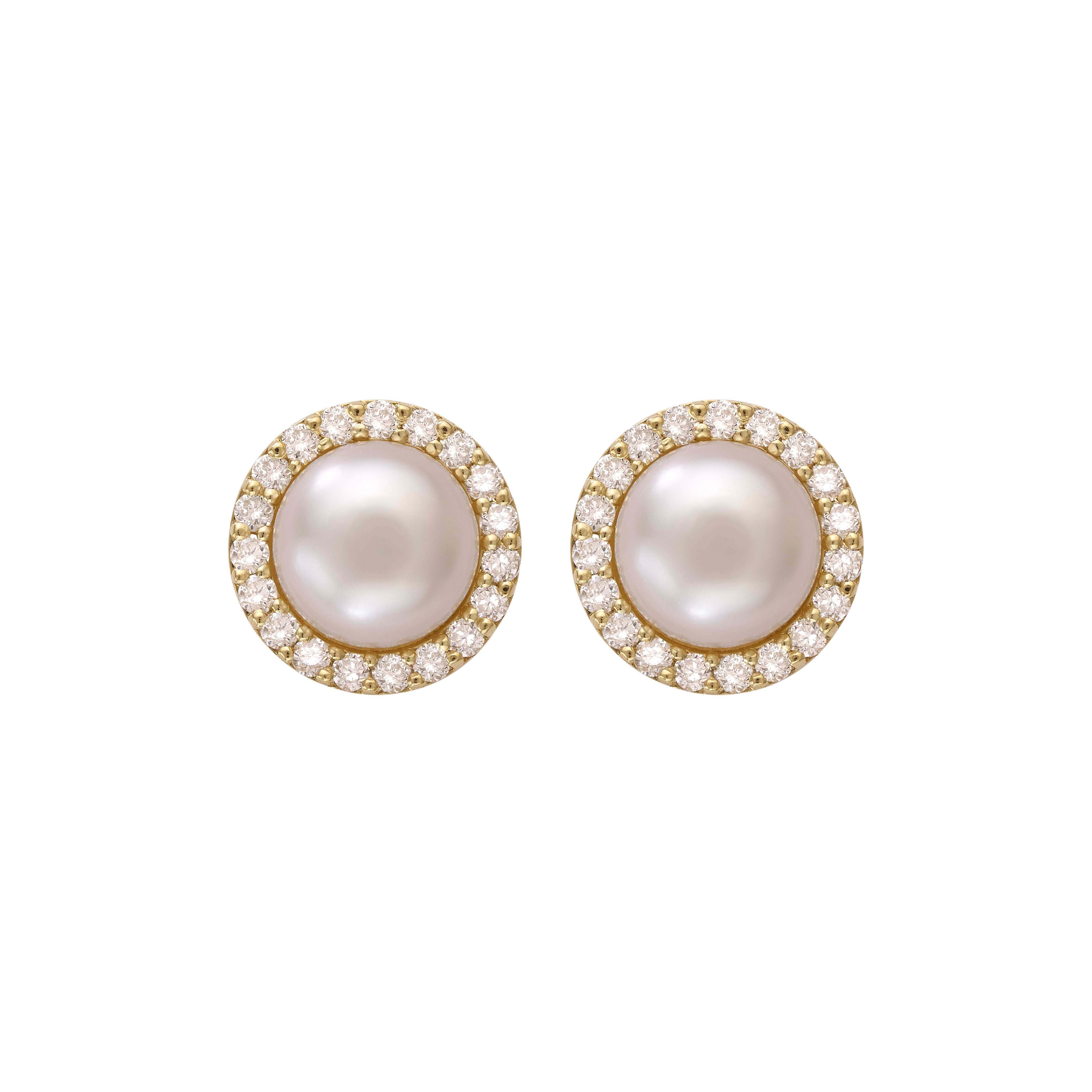 Halo Pearl Diamond Stud Earrings