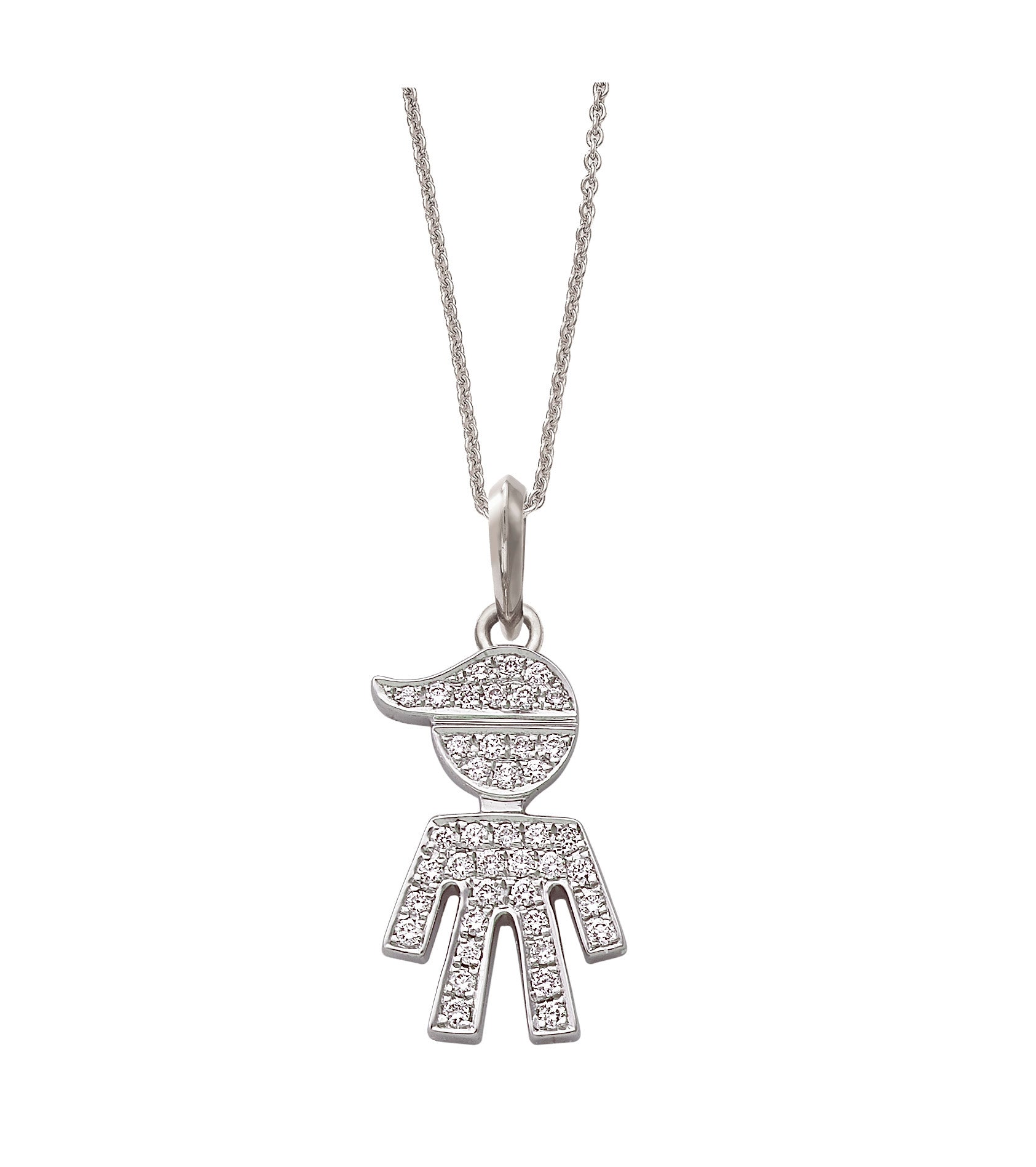 18k White Gold Boy Pendant with White Round Diamonds