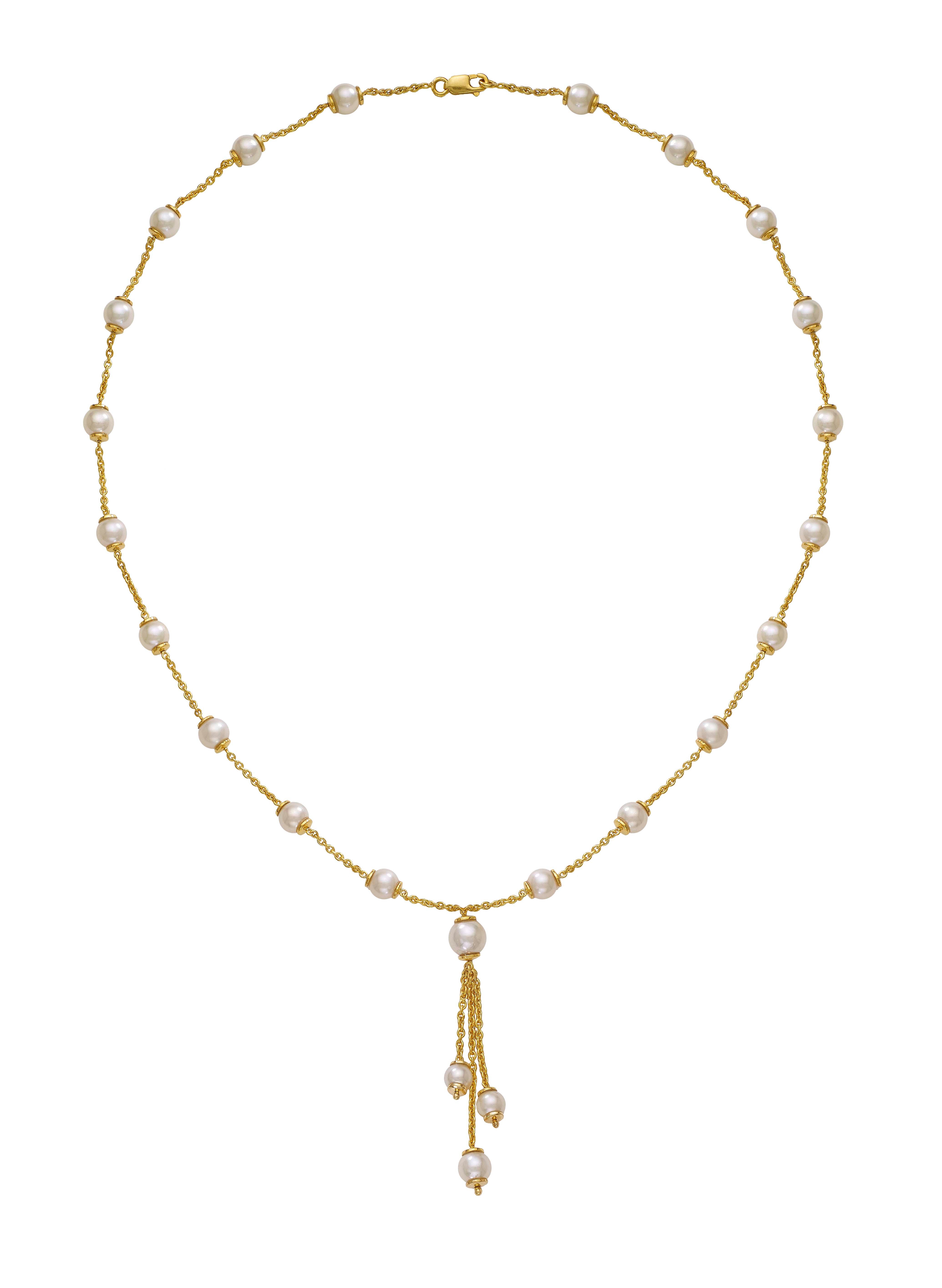 18KT Yellow Gold Chain with Cultured Pearls